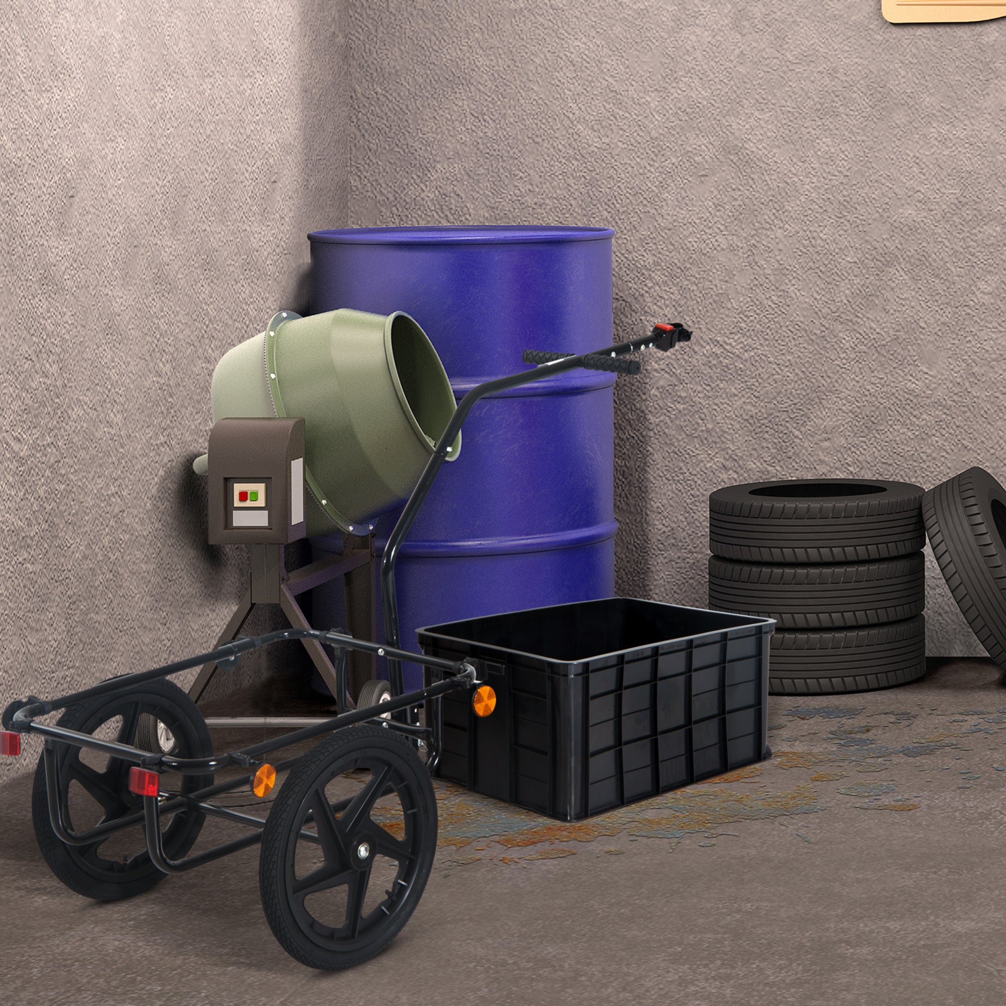 Aosom Multi-Functional Bike Trailer Steel Large Bike Luggage Cart Carrier Grey