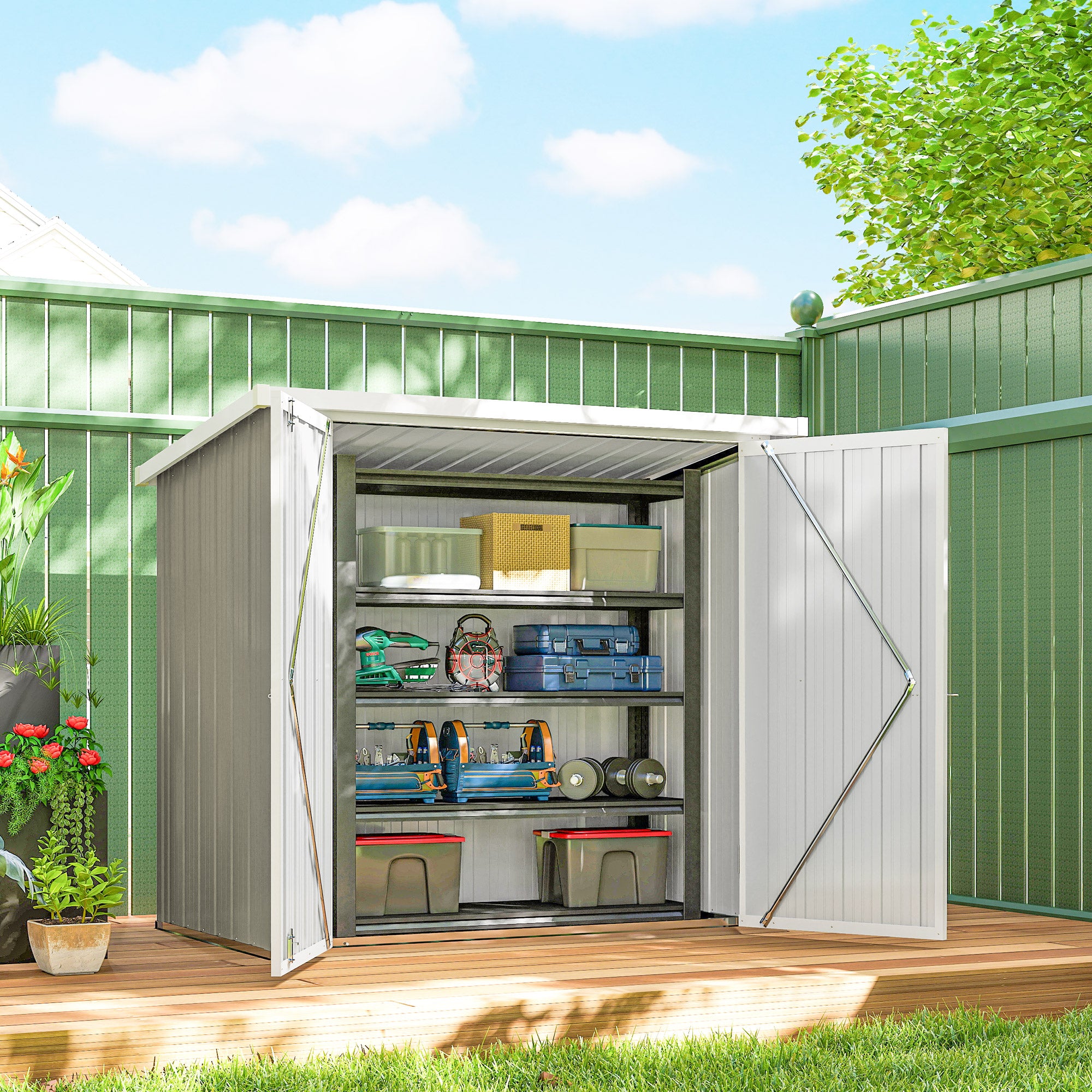 5' x 3' Metal Garden Storage Shed, Tool House with Double Doors for Backyard, Patio, Lawn