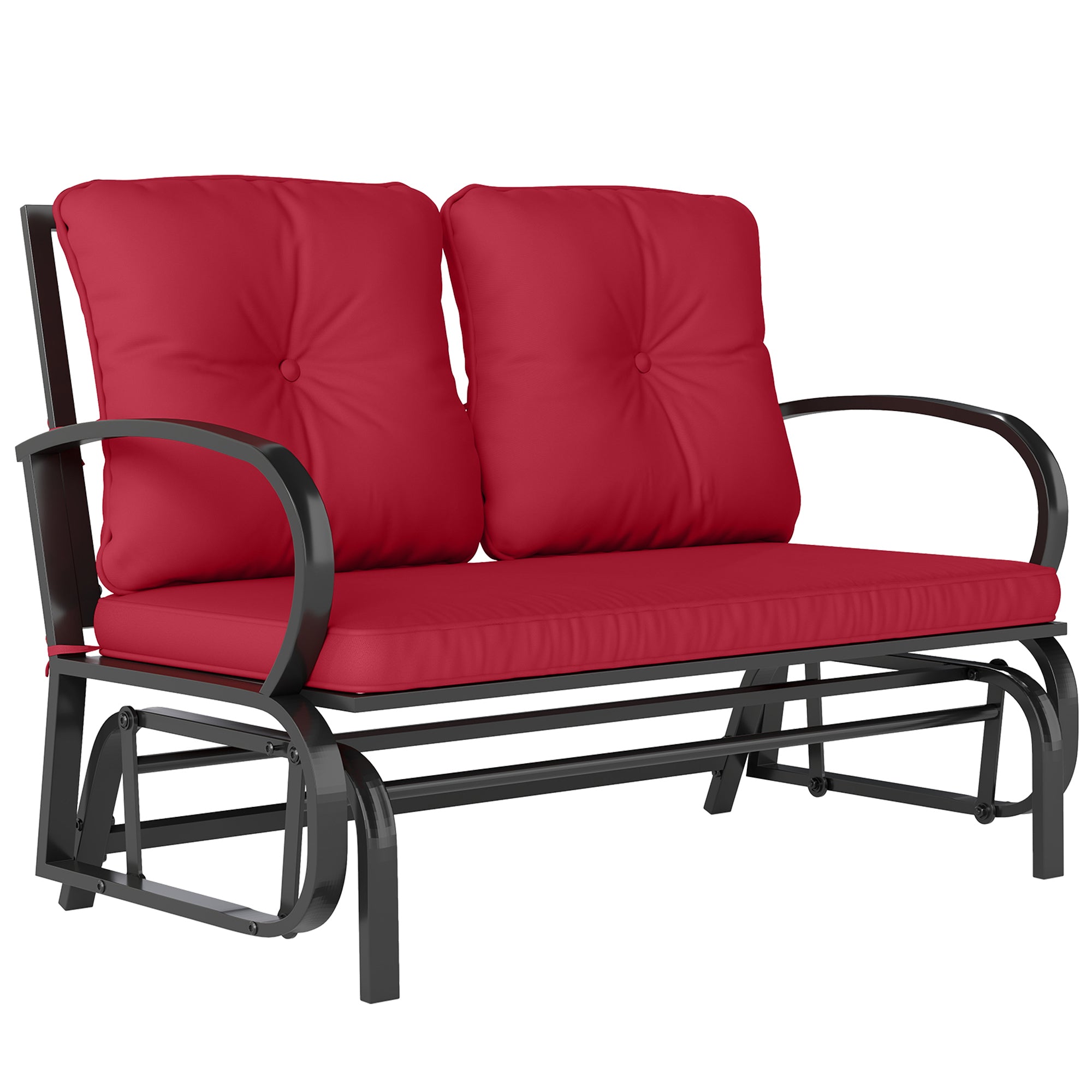 2-Person Outdoor Glider Chair, Patio Double Rocking Loveseat with Steel Frame and Cushions for Backyard, Garden and Porch, Red
