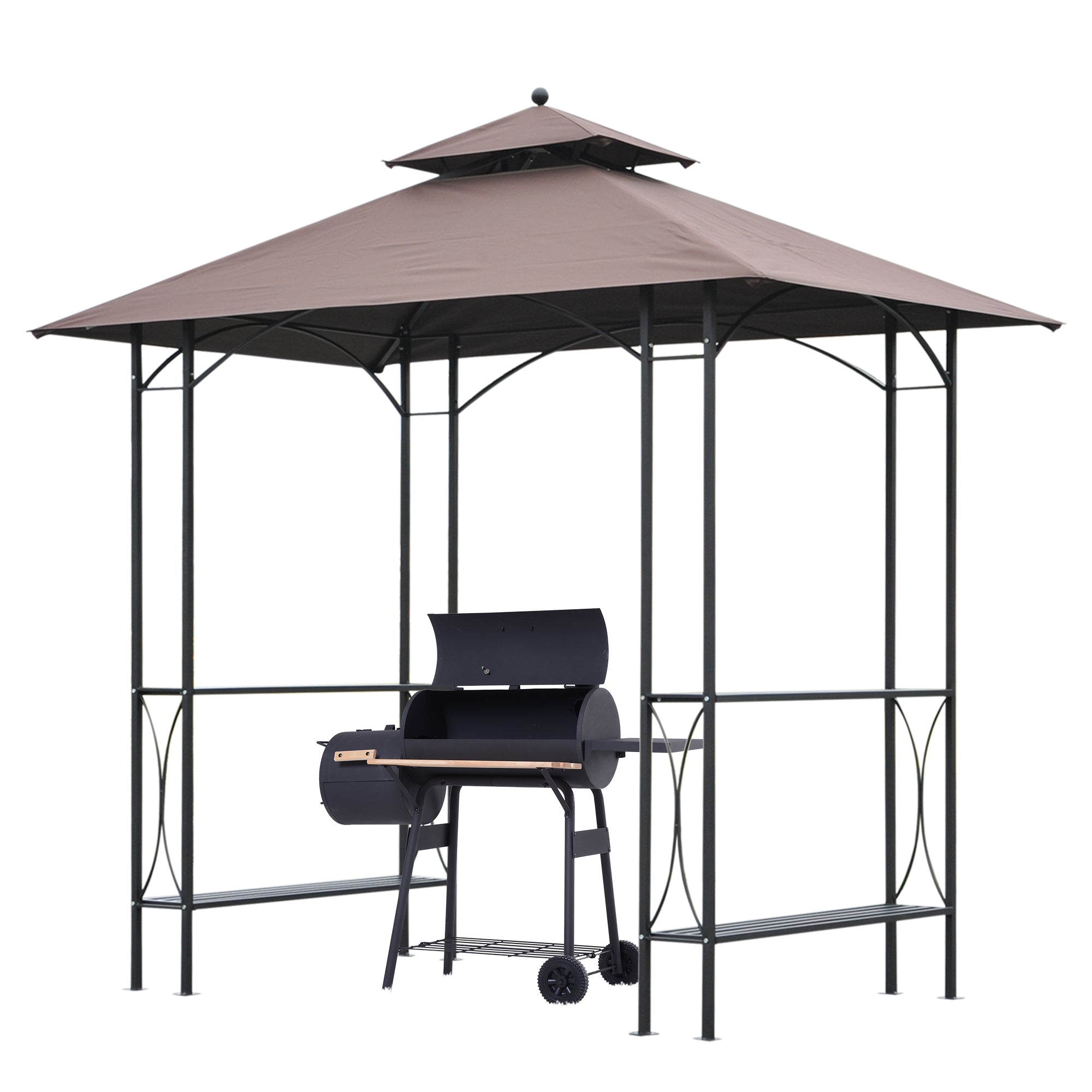 8' x 5' Grill Gazebo Double Tiered Tent Pavilion Grill Canopy Garden Sun Shade with 2-Tires Shelf