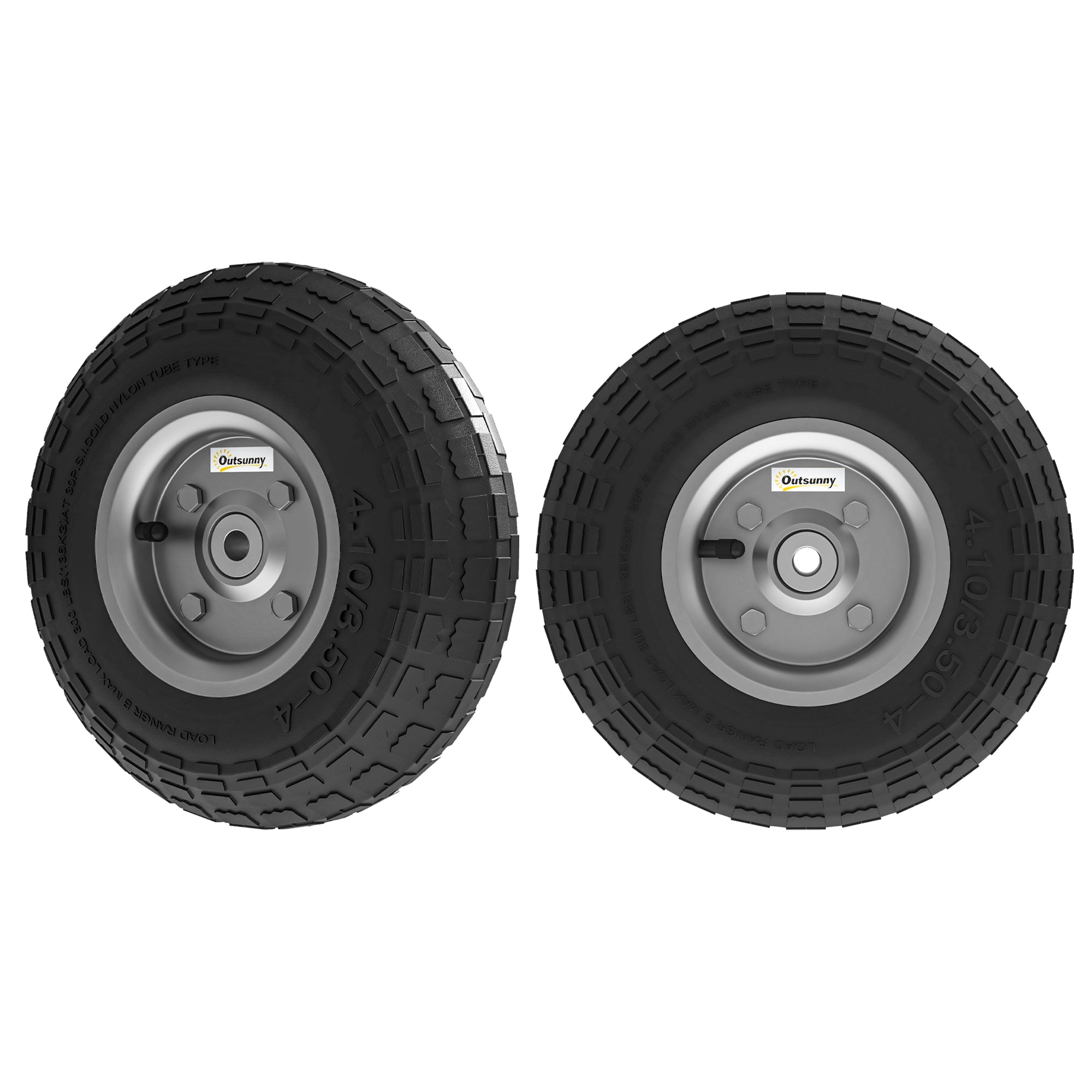 Set of 2 Pneumatic Wheels, 10" Wheelbarrow Wheels Replacement for Barn Carts, Hose Carts, Garden Carts, Black