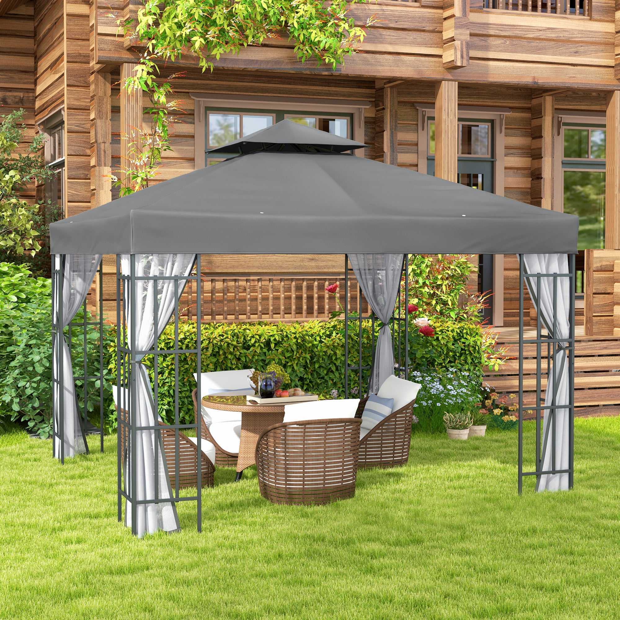 10'x10' Garden Gazebo Patio Canopy Portable Party Event Backyard w/ Mosquito Netting Grey