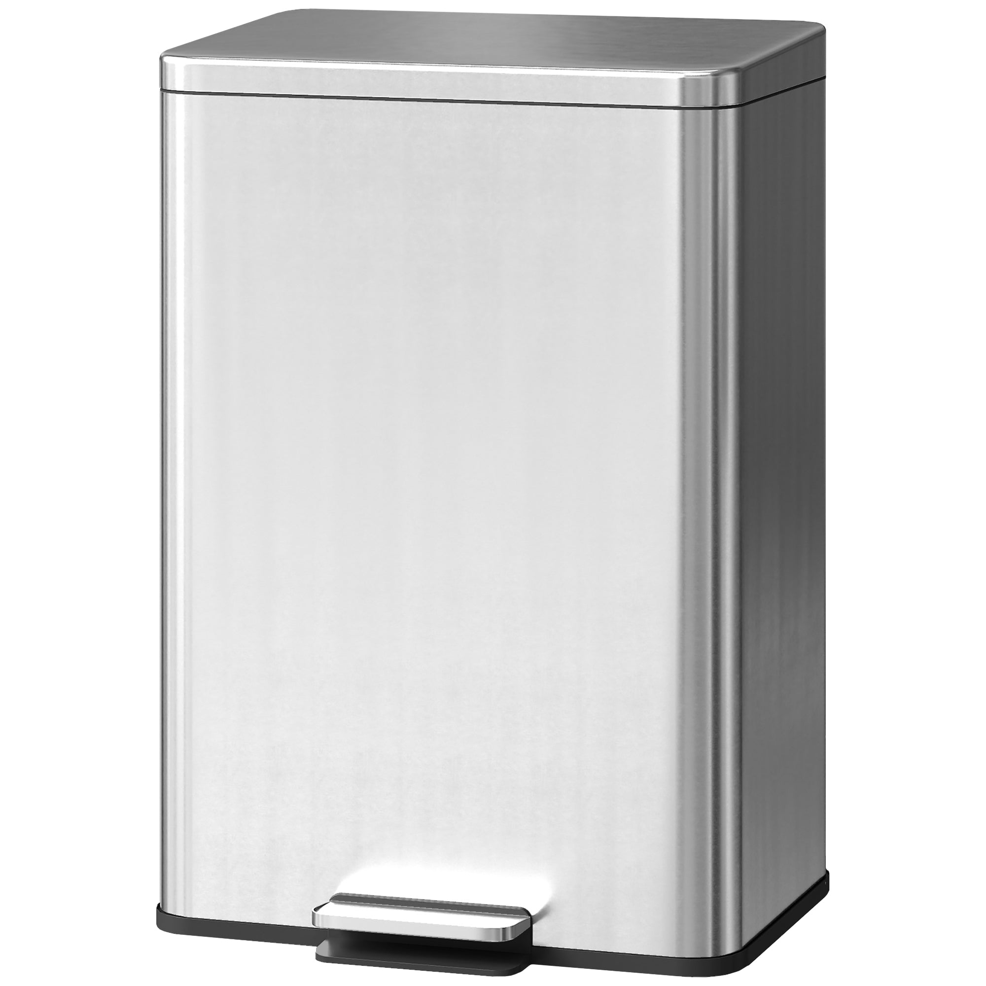 5.3 Gallon/20 L Garbage Bin with Soft Close Lid, Trash Can with Removable Inner Bucket for Kitchen, Office, Silver