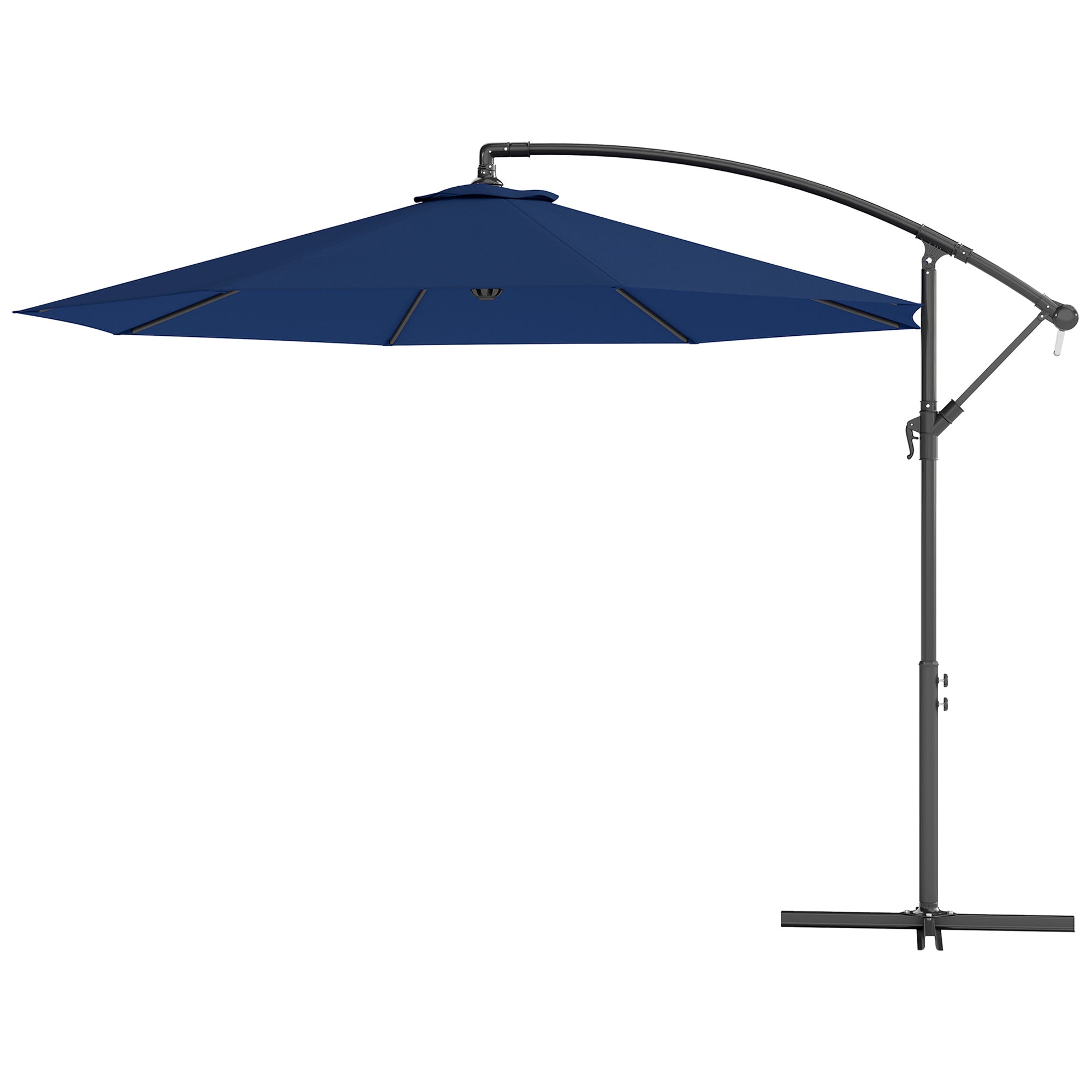 10' Deluxe Patio Umbrella, Outdoor Market Parasol, Banana Hanging Offset Sunshade with Crank, Cross Base, Navy Blue