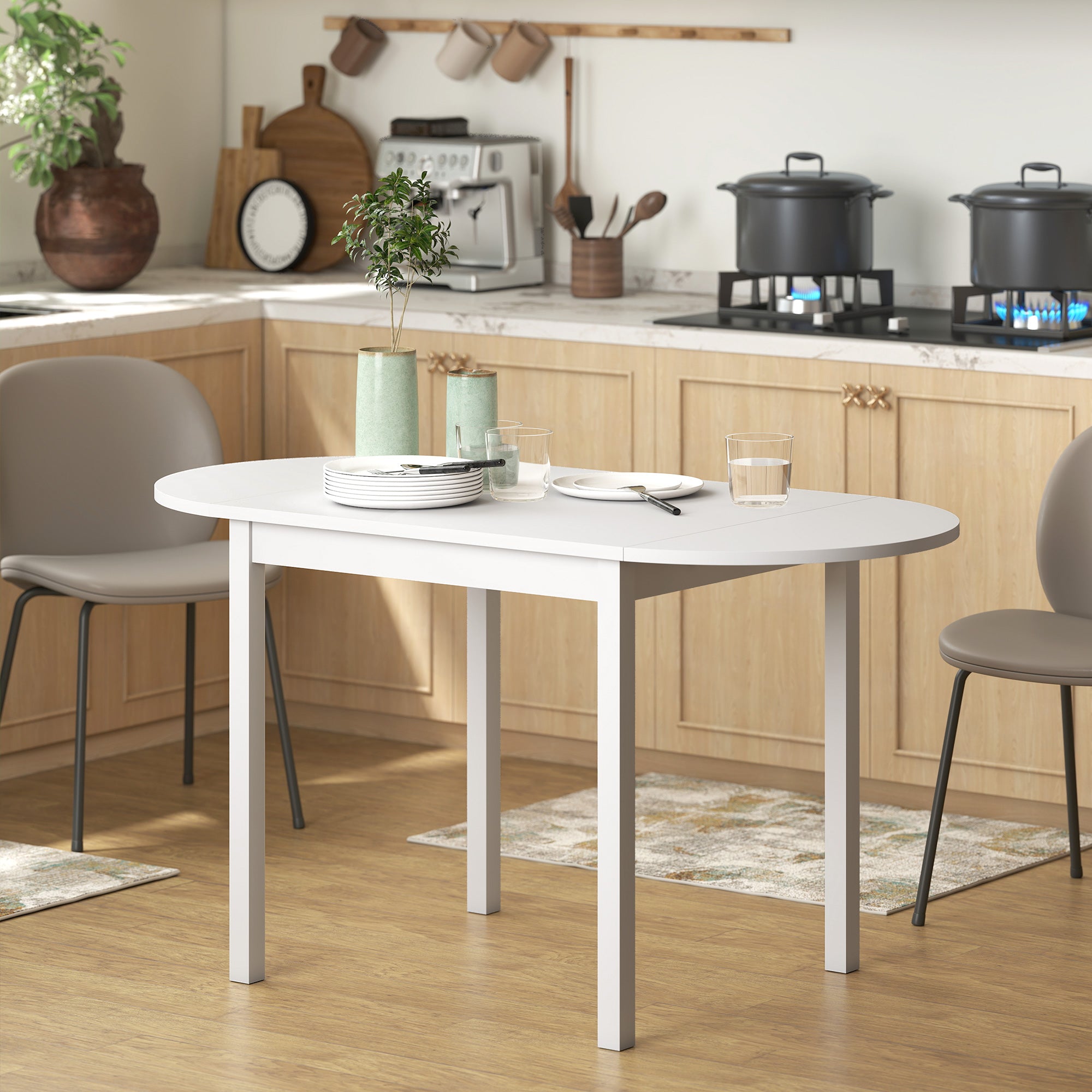 Solid Wood Kitchen Table, Drop Leaf Tables for Small Spaces, Folding Dining Table, White