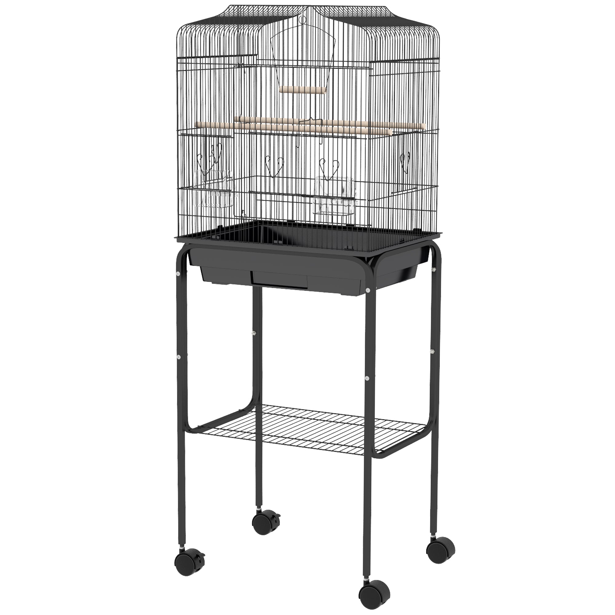 49" Rolling Bird Cage Cockatoo House Play Top Finch Pet Supply with Storage Shelf, Wheels - Black