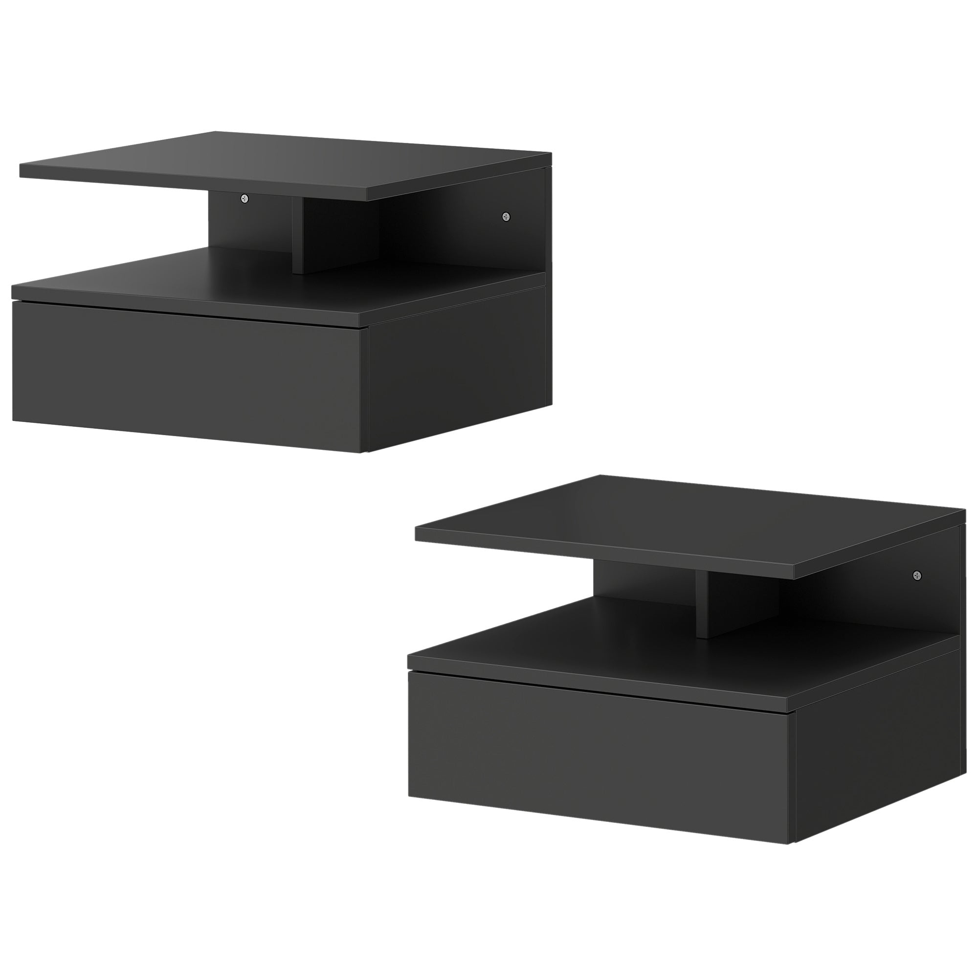Floating Nightstand Set of 2, Wall Mounted Bedside Table with Drawer and Shelf, Small Night Stand for Bedroom, Black