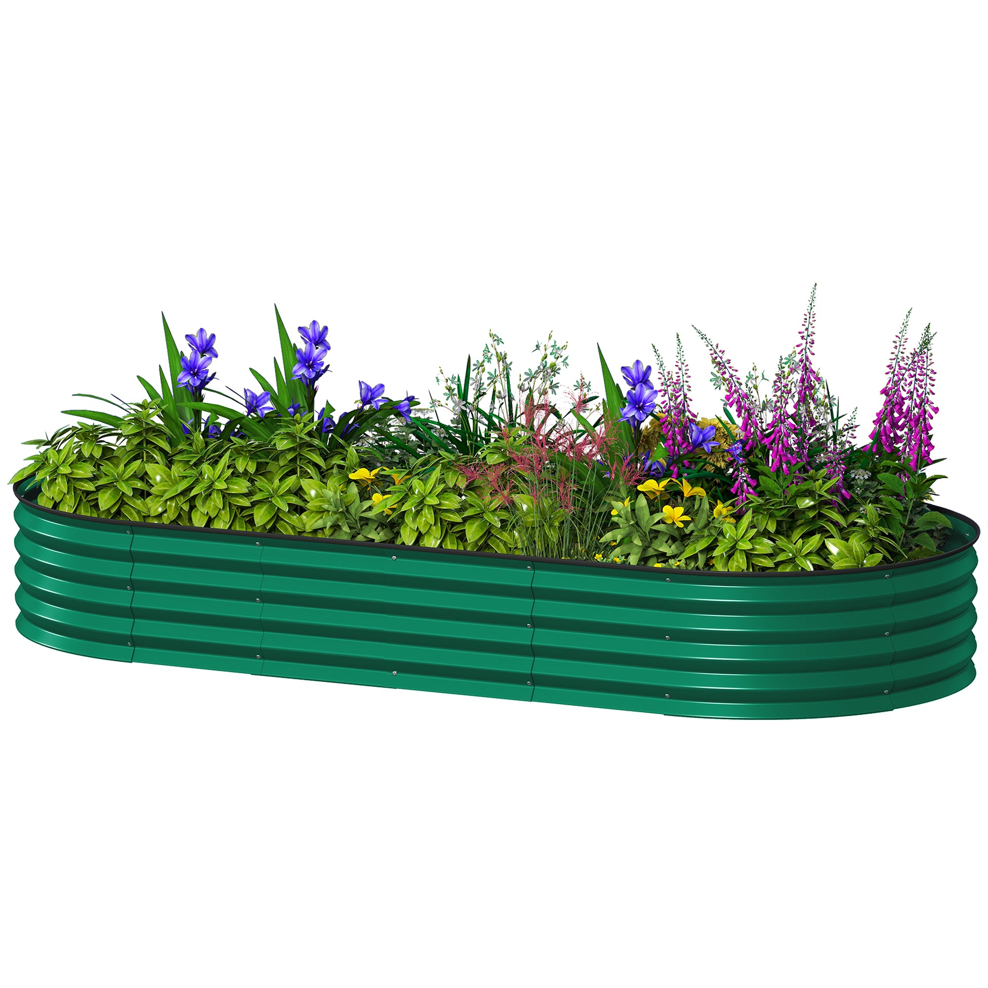 7' x 3' x 1' Large Outdoor Planter Box, Galvanized Raised Garden Bed with Metal Plant Stake, Green