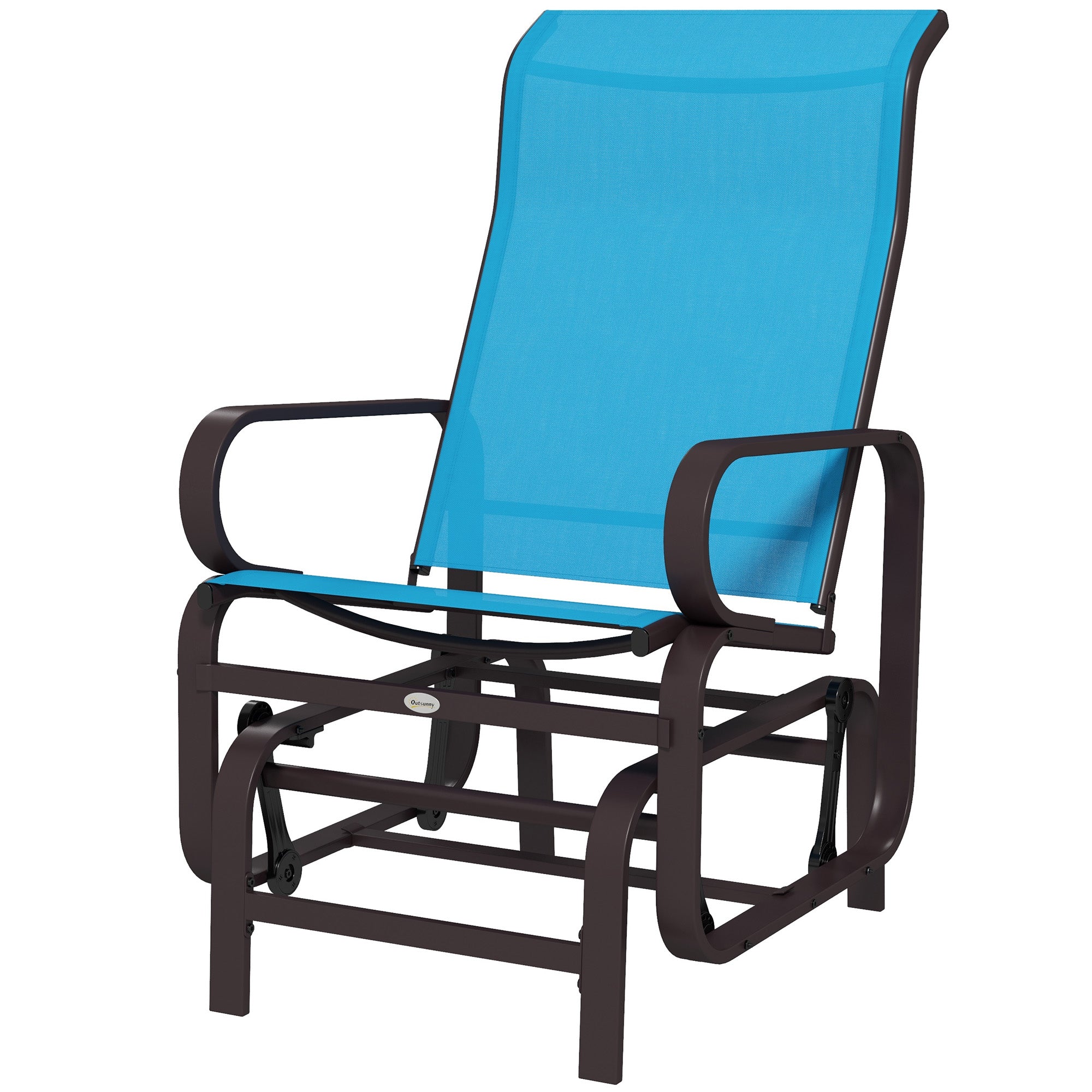 Patio Glider with Breathable Mesh Fabric, Outdoor Glider Chair, Garden Rocking Gliding Seat for Patio, Yard, Porch, Brown/Blue