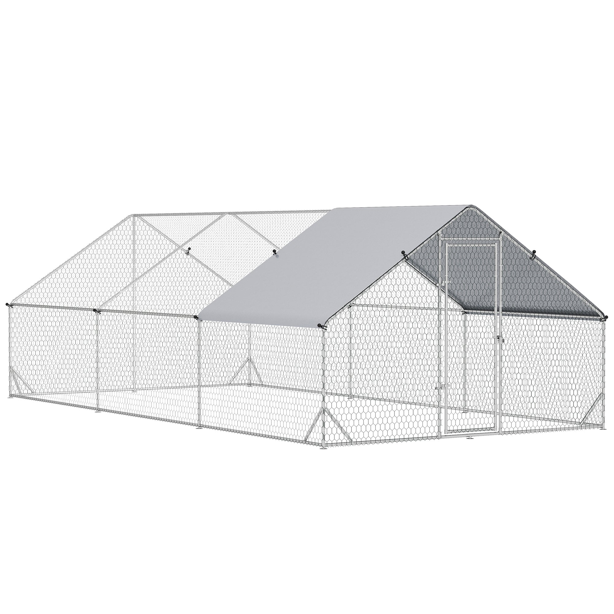 9.8' x 19.7' x 6.6' Chicken Coop Cage, Outdoor Hen House w/Cover & Lockable Door