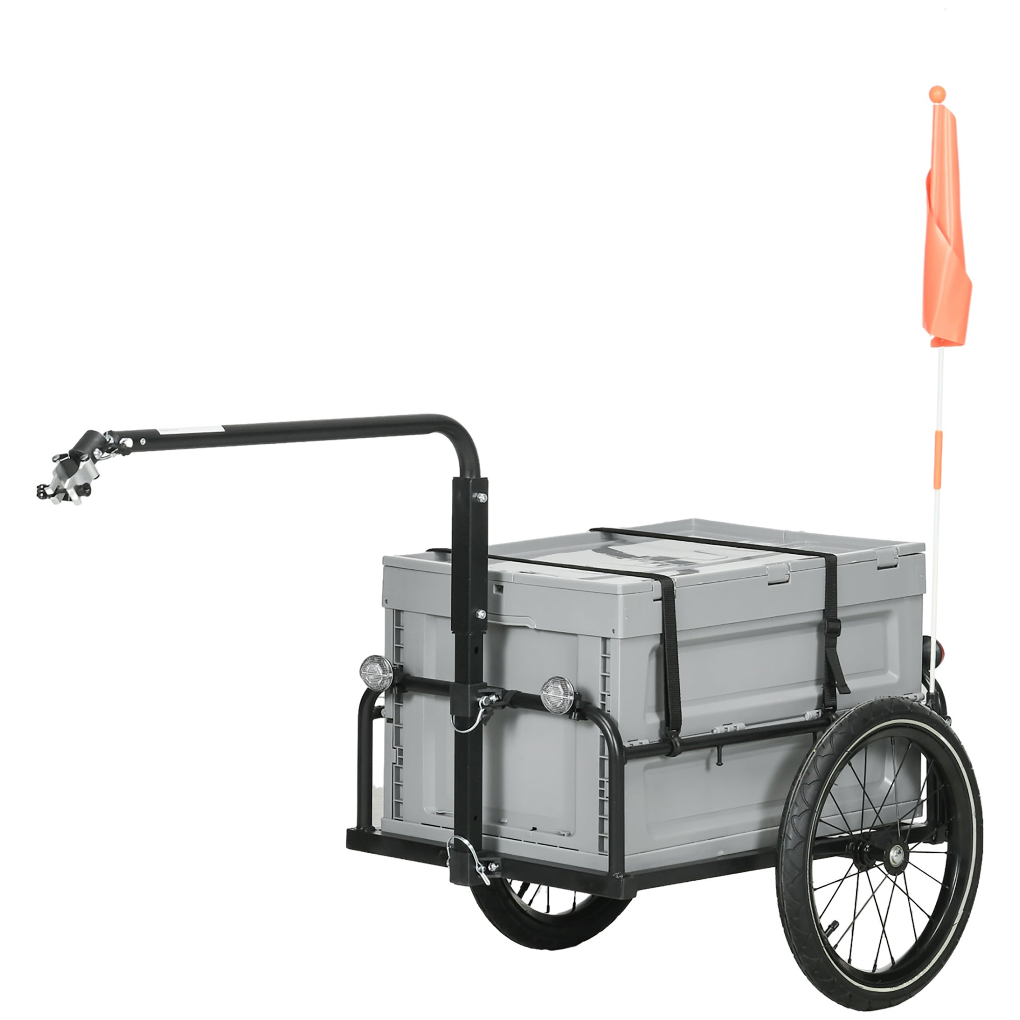Aosom Steel Trailer for Bike, Bicycle Cargo Trailer with Foldable Storage Box and Safe Reflectors, Max Load 88LBS, Grey