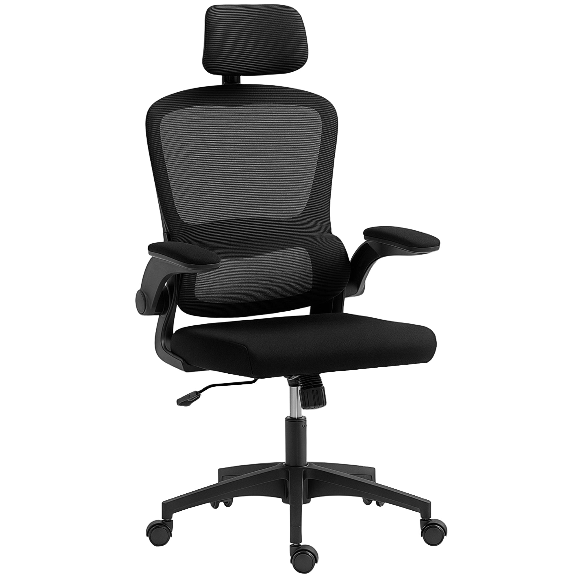 Ergonomic Mesh Office Chair, High Back Desk Chair with Rotatable Headrest, Flip-Up Armrests, Lumbar Support, Black