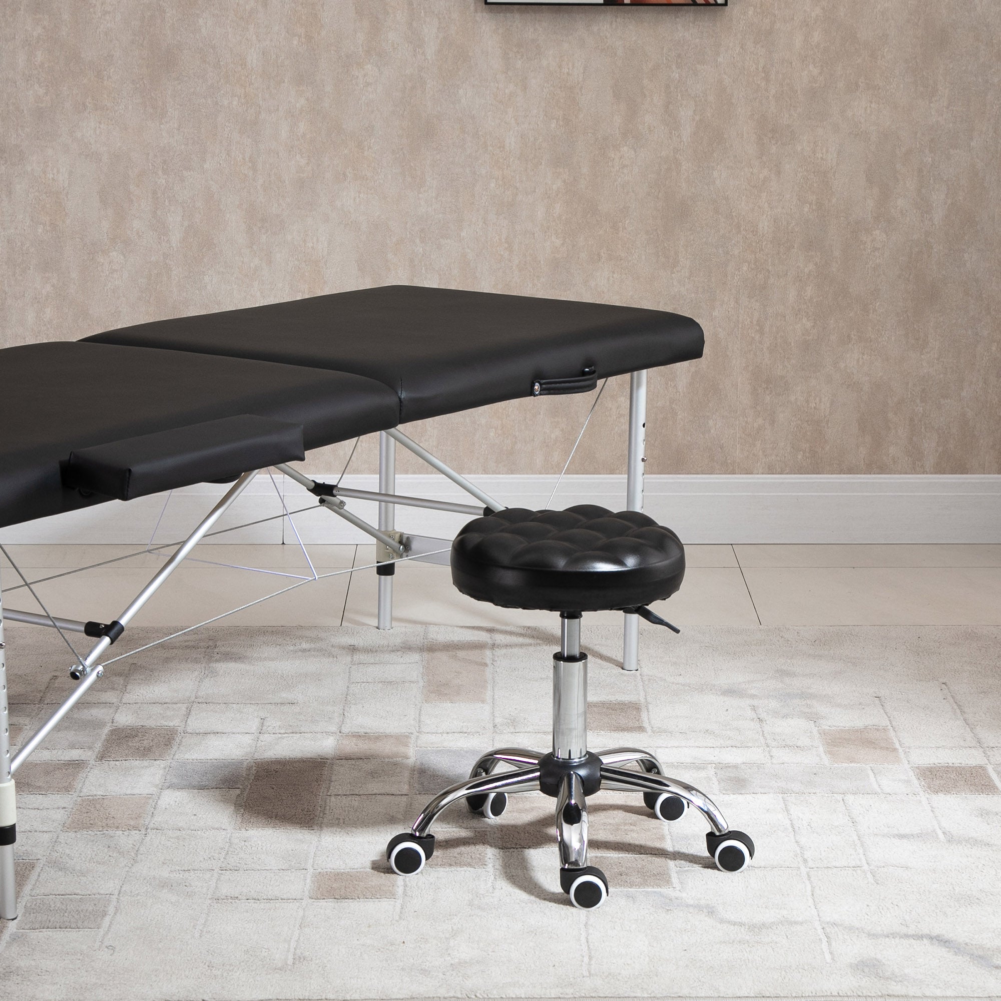 Rolling Swivel Padded Salon Stool with Adjustable Height Wheeled Tattoo Massage Chair Beauty SPA Bar Seat with Thick Padded Black