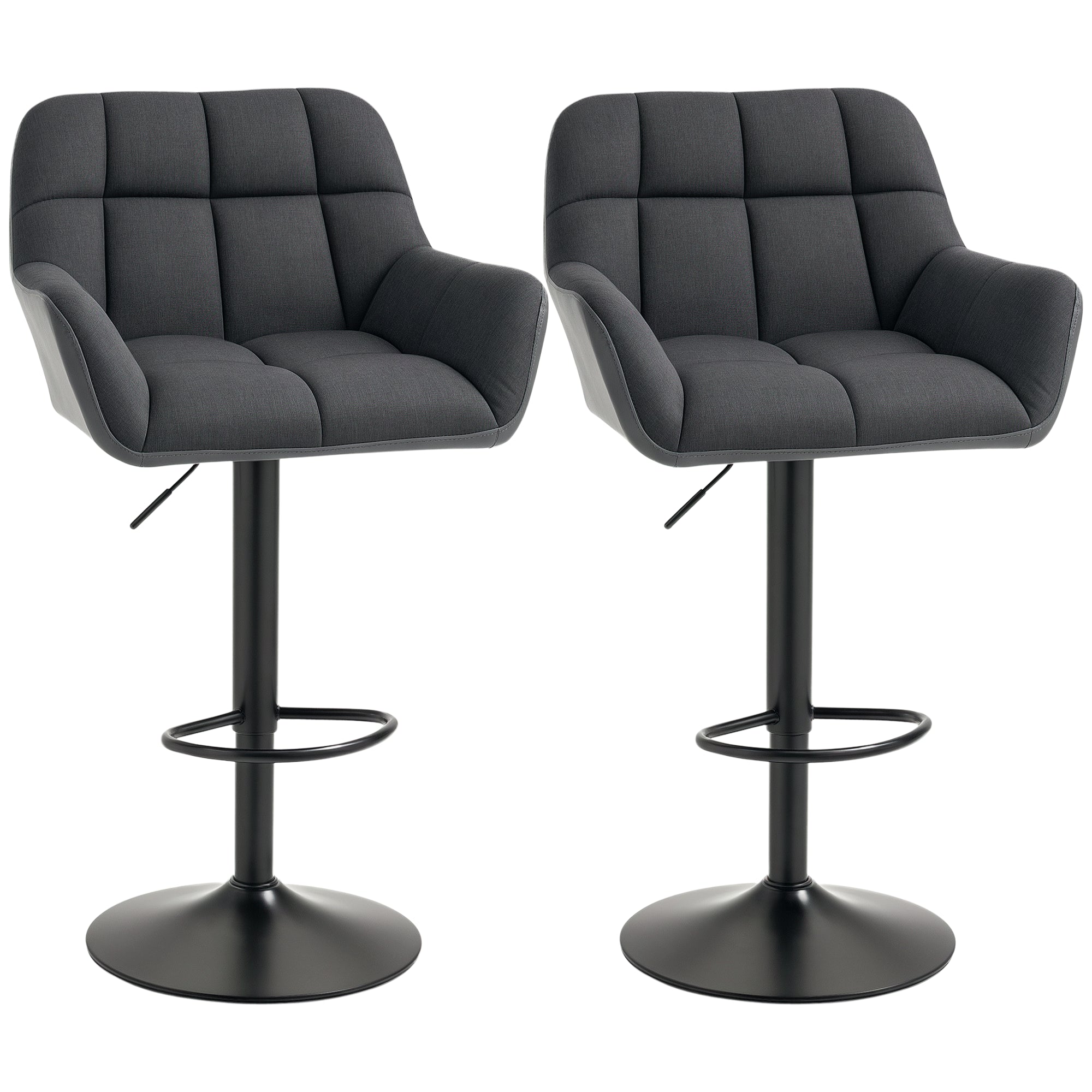 Swivel Barstools Set of 2 Adjustable Bar Stools with Footrest Armrests and PU Leather Back for Dining Room Black, Grey