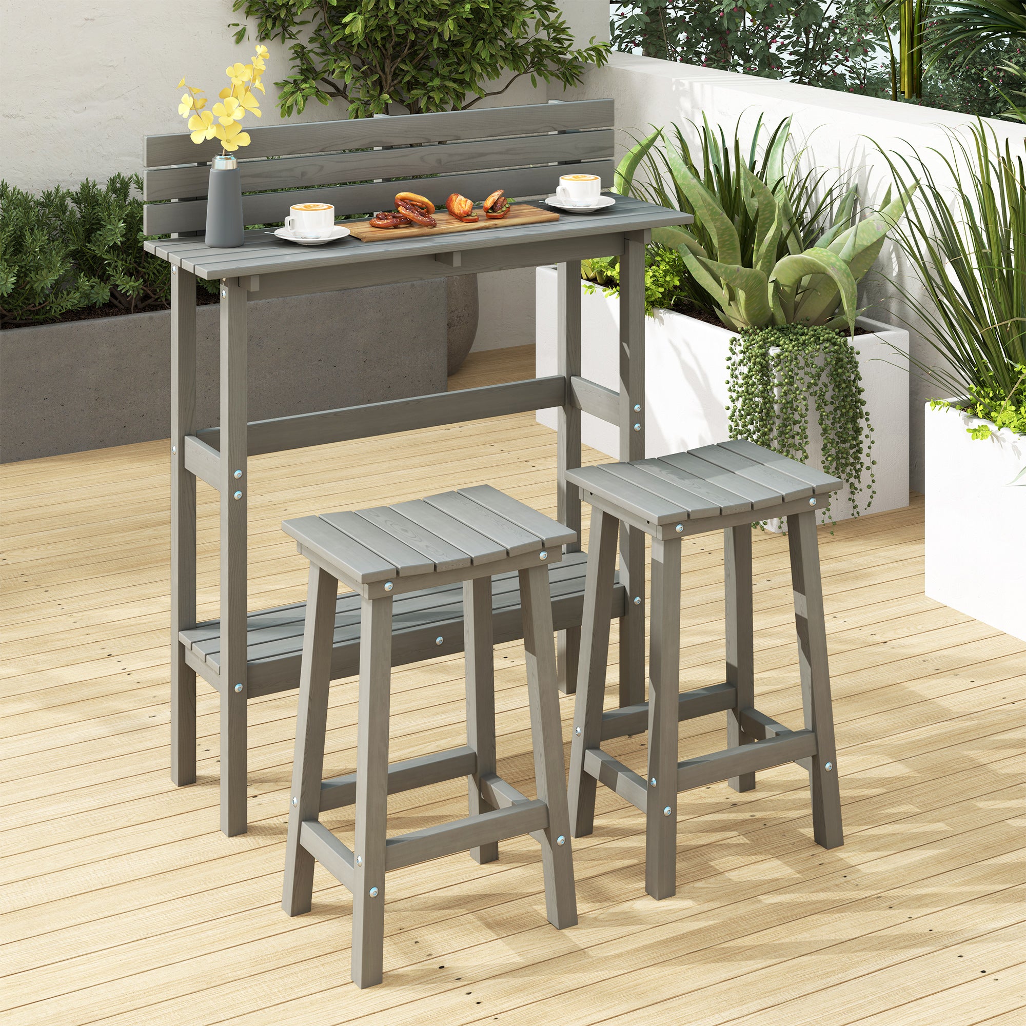 3 Piece Patio Bar Set with 43"H Bar Table and 2 Bar Stools, for Balcony, Backyard, Porch