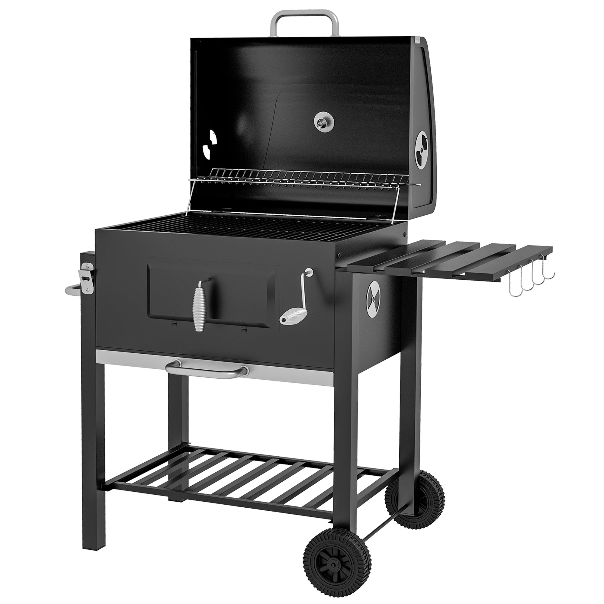 BBQ Trolley Charcoal Grill Portable Stainless Steel Barbecue Tool Kits w/ Wheels Side Shelf for Camping Hiking Picnic