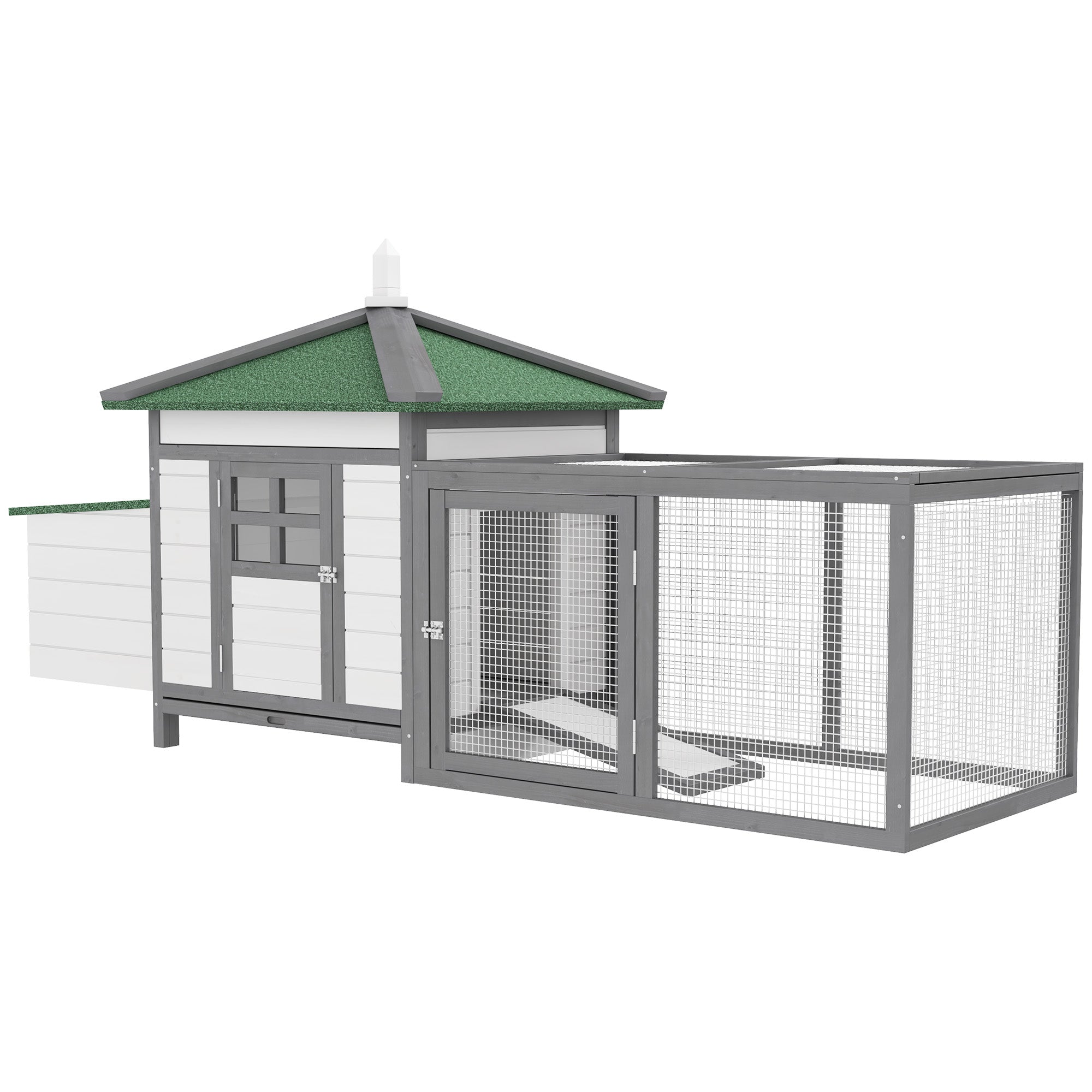 77" Chicken Coop Hen House Rabbit Hutch Poultry Cage Pen Outdoor Backyard with Nesting Box Run White and Dark gray