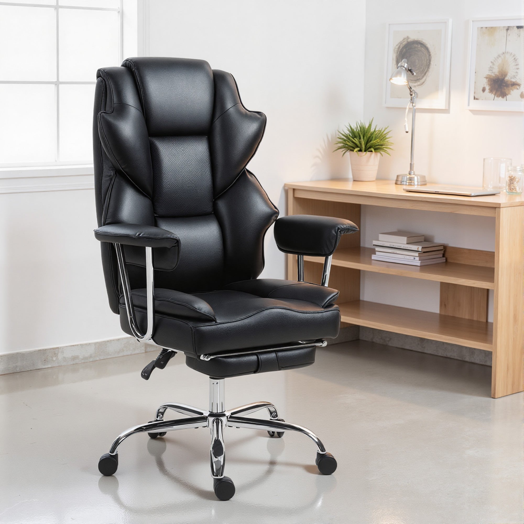 Big and Tall Office Chair, 400 lbs Overstuffed Desk Chair with Shaped Foam, Reclining Backrest, PU Leather