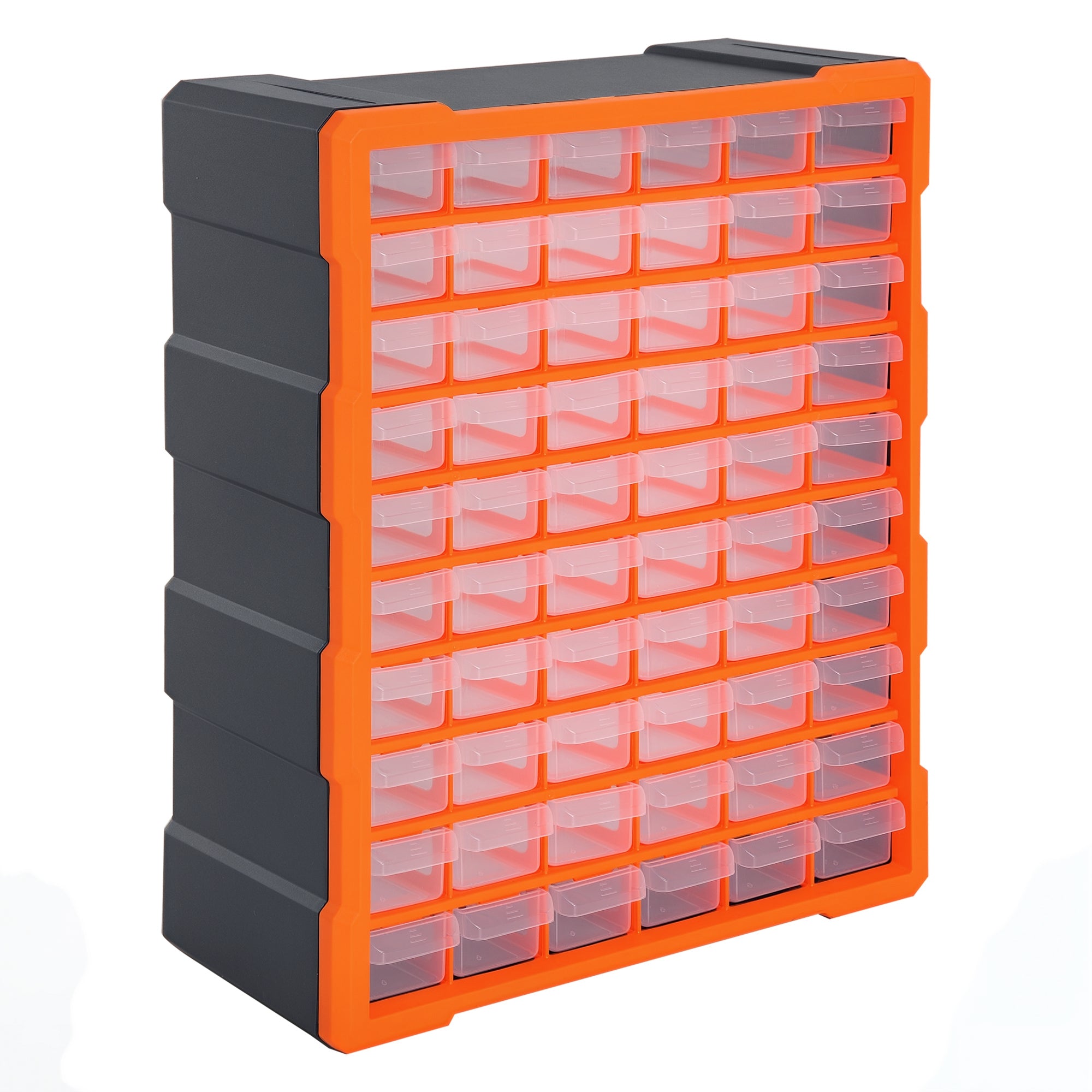 Plastic Screw Organizer Storage Cabinet for Garage, 60 Drawers Parts Organizer Desktop or Wall Mount Storage Container for Hardware, Parts, Crafts, Beads, or Tools, Orange