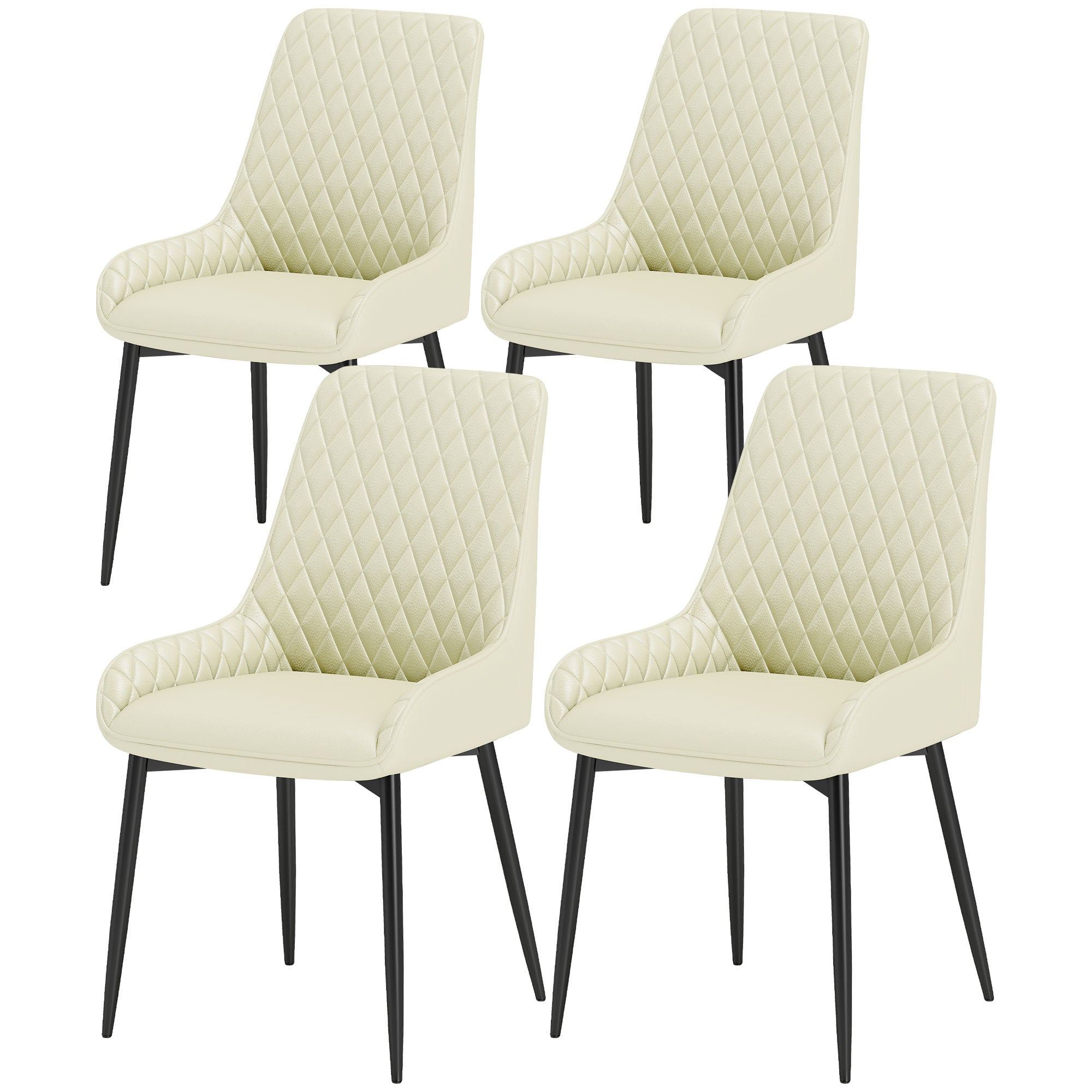 Upholstered Kitchen Chairs, Modern Dining Chairs Set of 4 with Diamond Tufting and Steel Legs for Dining Room, Cream