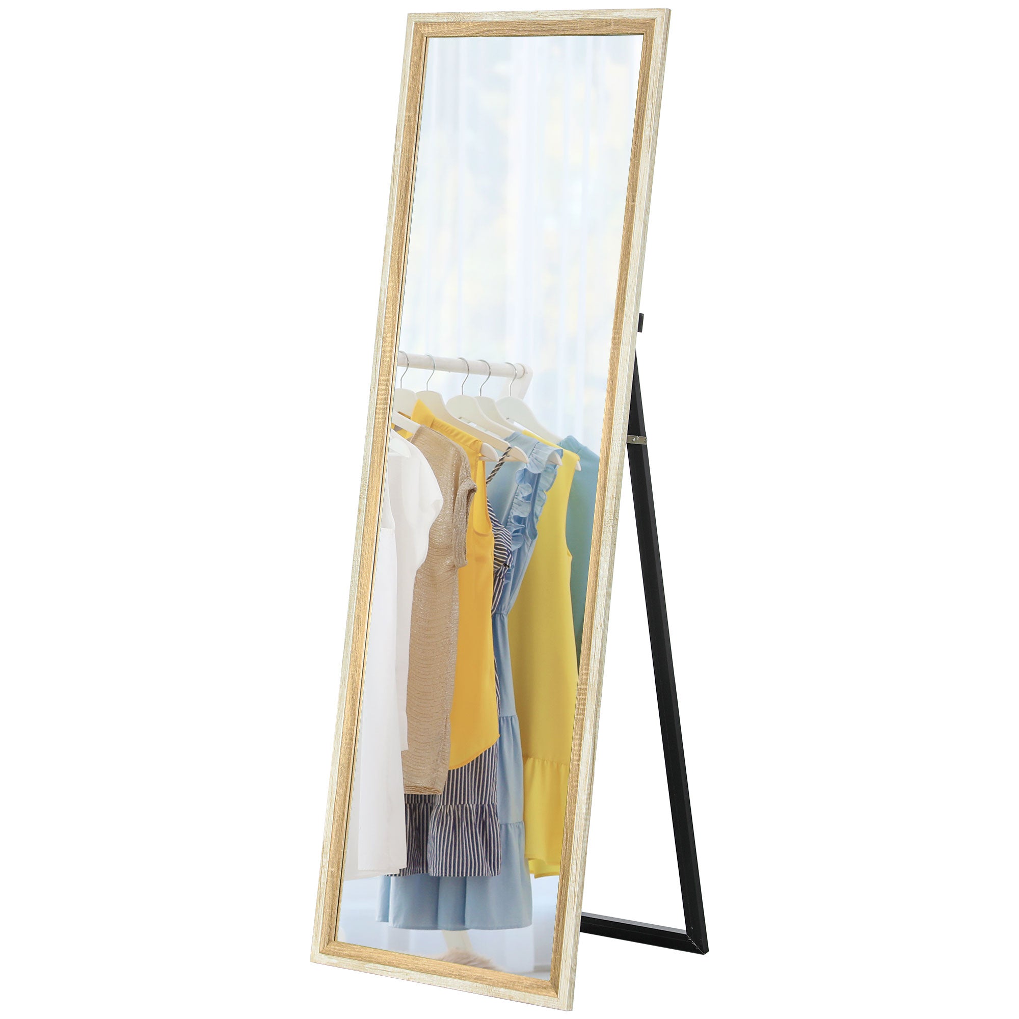 Floor Standing Mirror, Full Length Mirror, Free Standing, Leaning or Wall Mirror with Frame for Bedroom, Dark Wood Grain