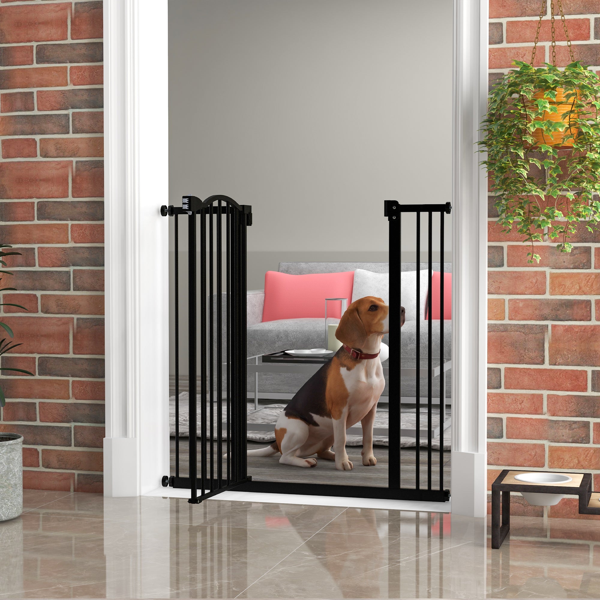Extra Tall Dog Gate with Door, Pressure Fit, Auto Close, Double Locking for Doorways Hallways Stairs, 29"-39", Black