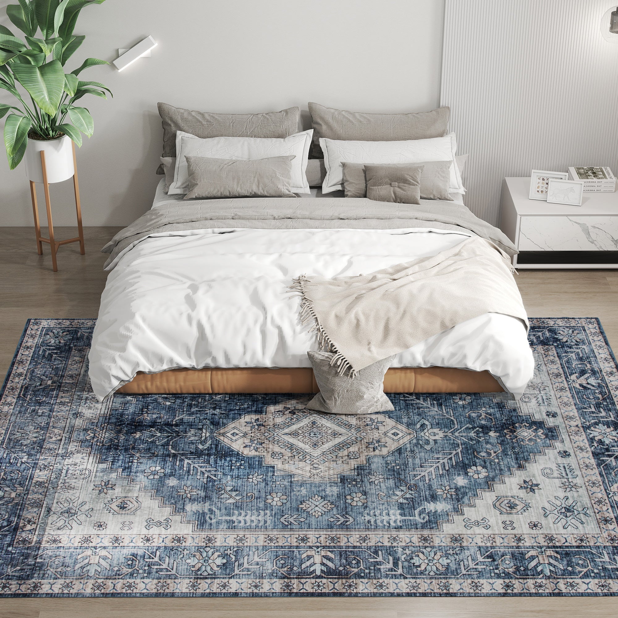 6x9 Area Rug, Vintage Machine Washable Rug, Non-Slip Floor Carpet for Living Room, Bedroom, Dining Room, Blue