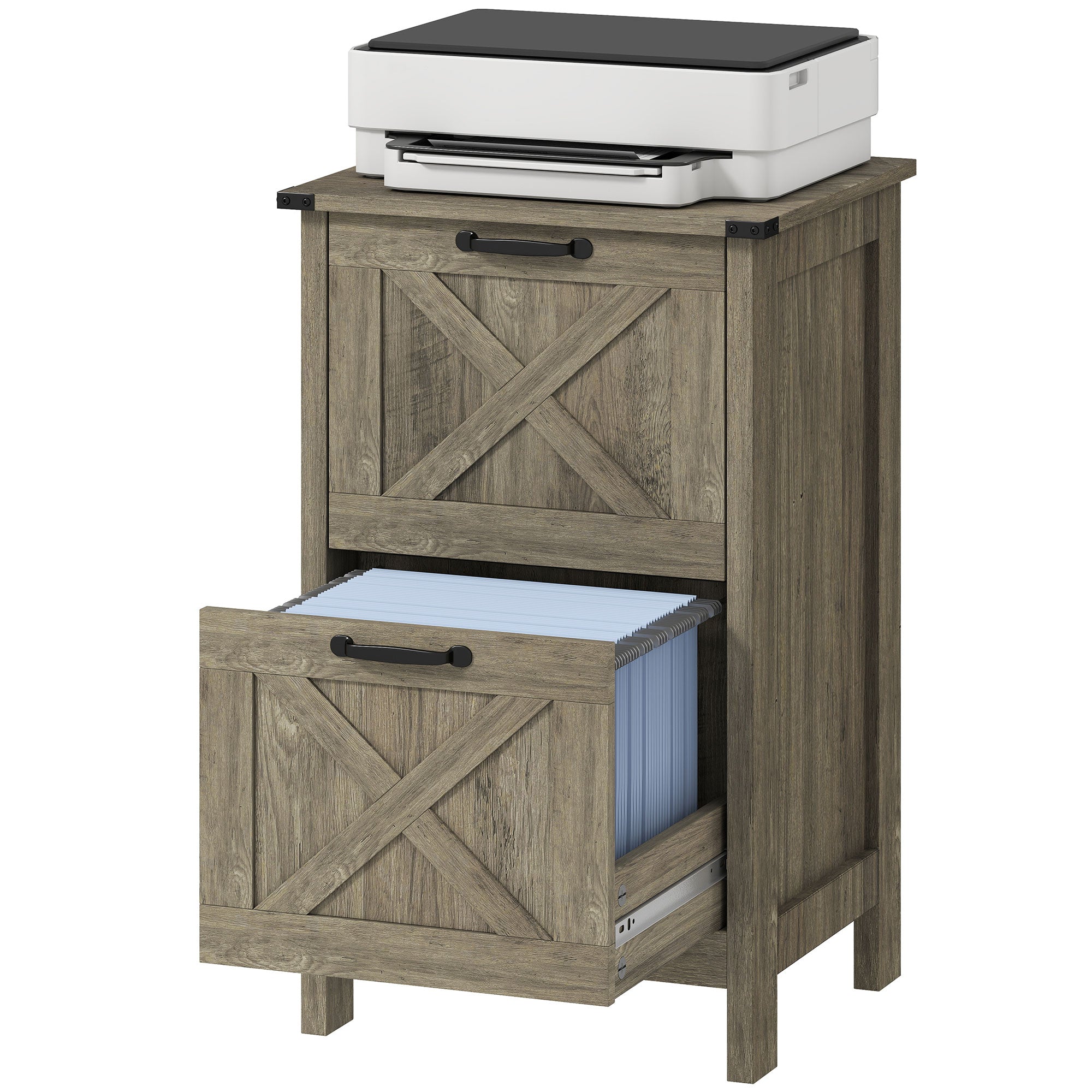 Vertical Filing Cabinet with 2 Drawers, Rustic Farmhouse Office Storage Cabinet for A4, Letter Size, Grey Wash