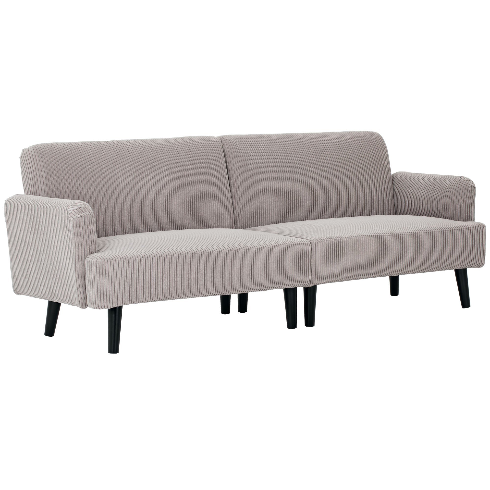 Modern Couch, 3 Seater Sofa, Corduroy Loveseat with Rubberwood Legs and Extra-Wide Seat, Light Grey