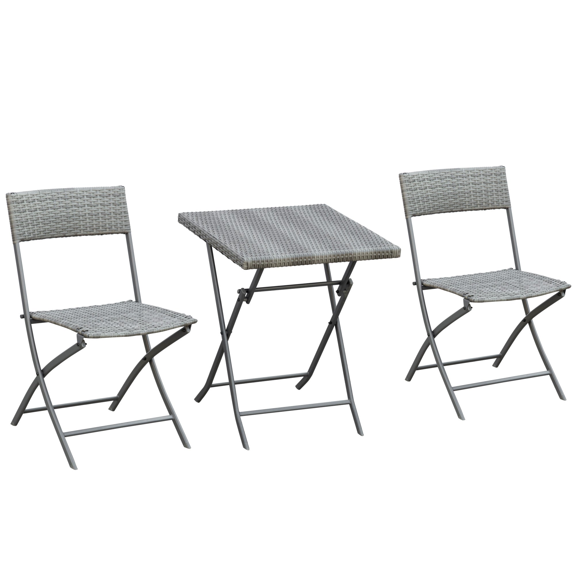 3-Piece Outdoor Folding Rattan Bistro Set, Grey