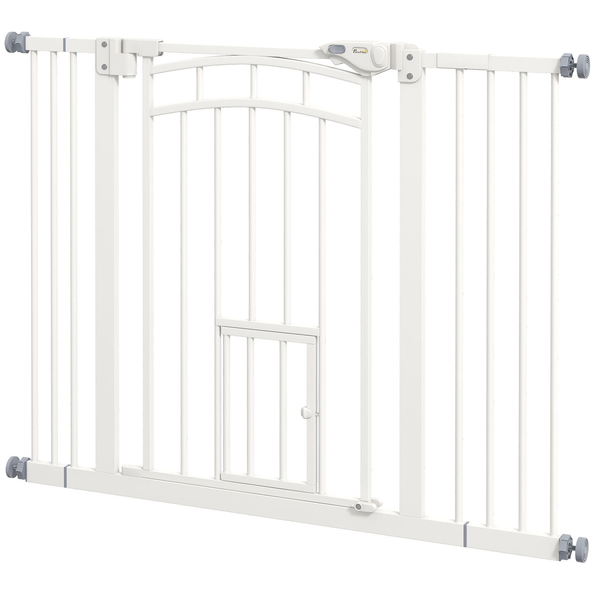 Auto-Close Pet Gate, Stair Gate with Cat Door, Double Locking for Doorways Hallways Stairs, Fits 29"-39.4" Wide, White