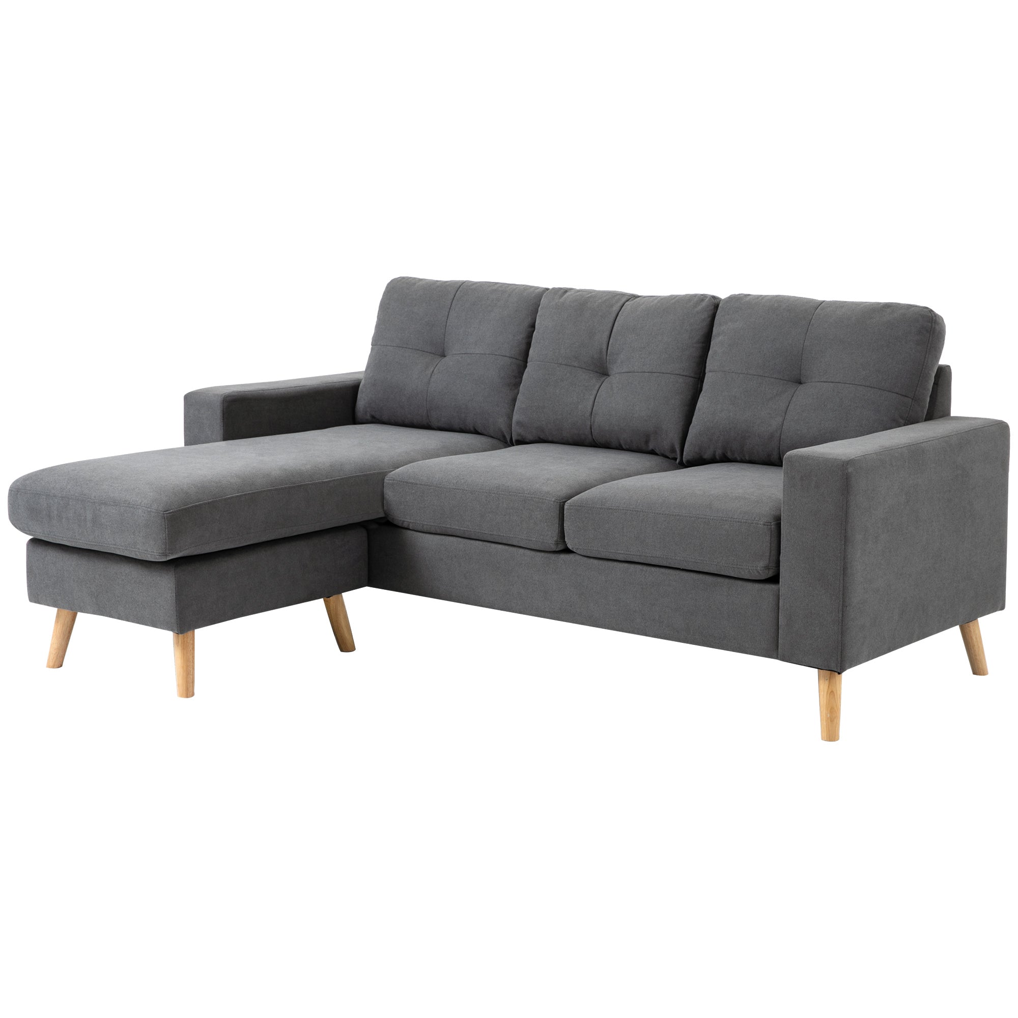 Sectional Sofa Couch, L Shaped Couch with Reversible Chaise, Wooden Legs for Living Room, Bedroom, Dark Grey