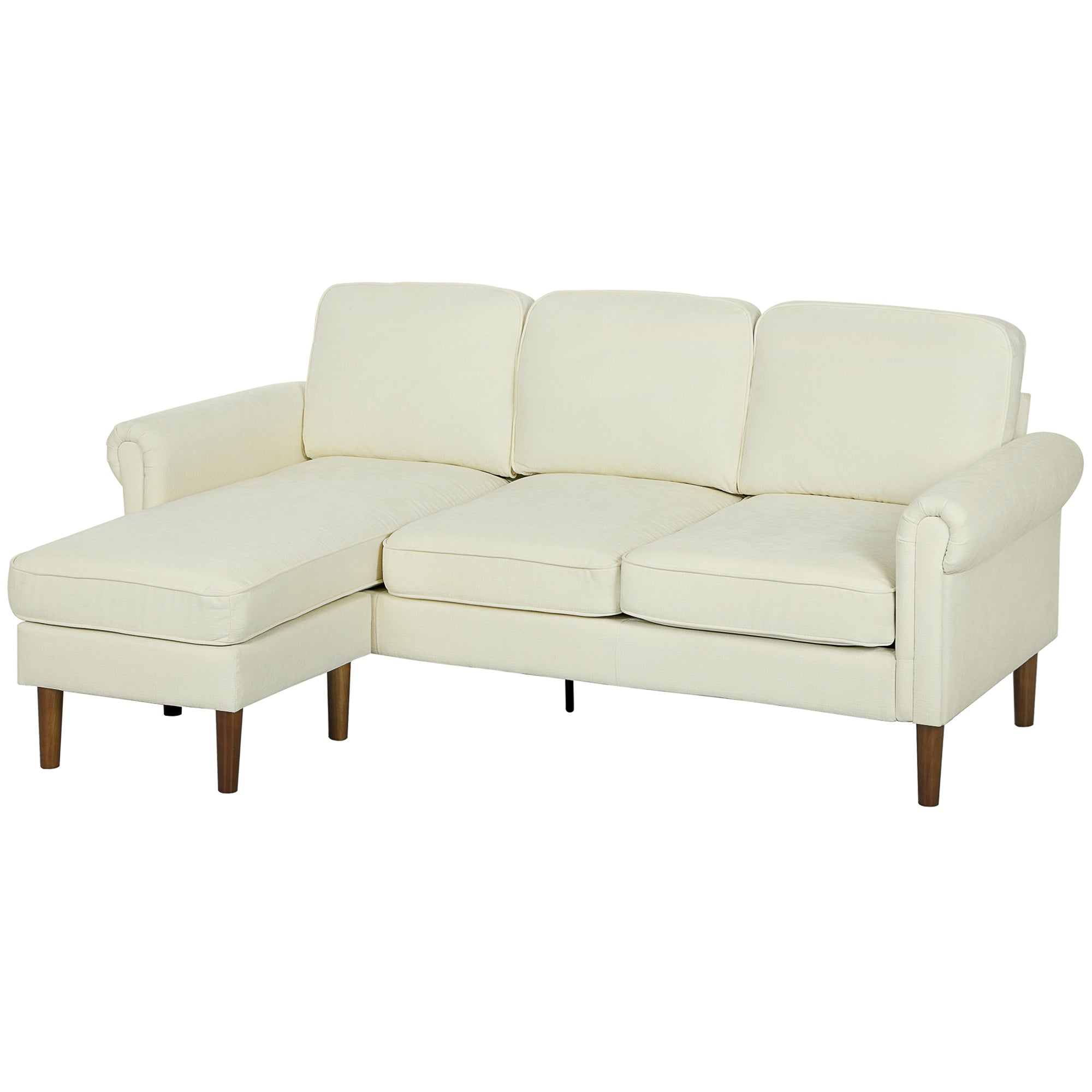 L Shape Sofa, Modern Sectional Couch with Changeable Chaise Lounge, Wooden Legs, Corner Sofa for Living Room, Cream