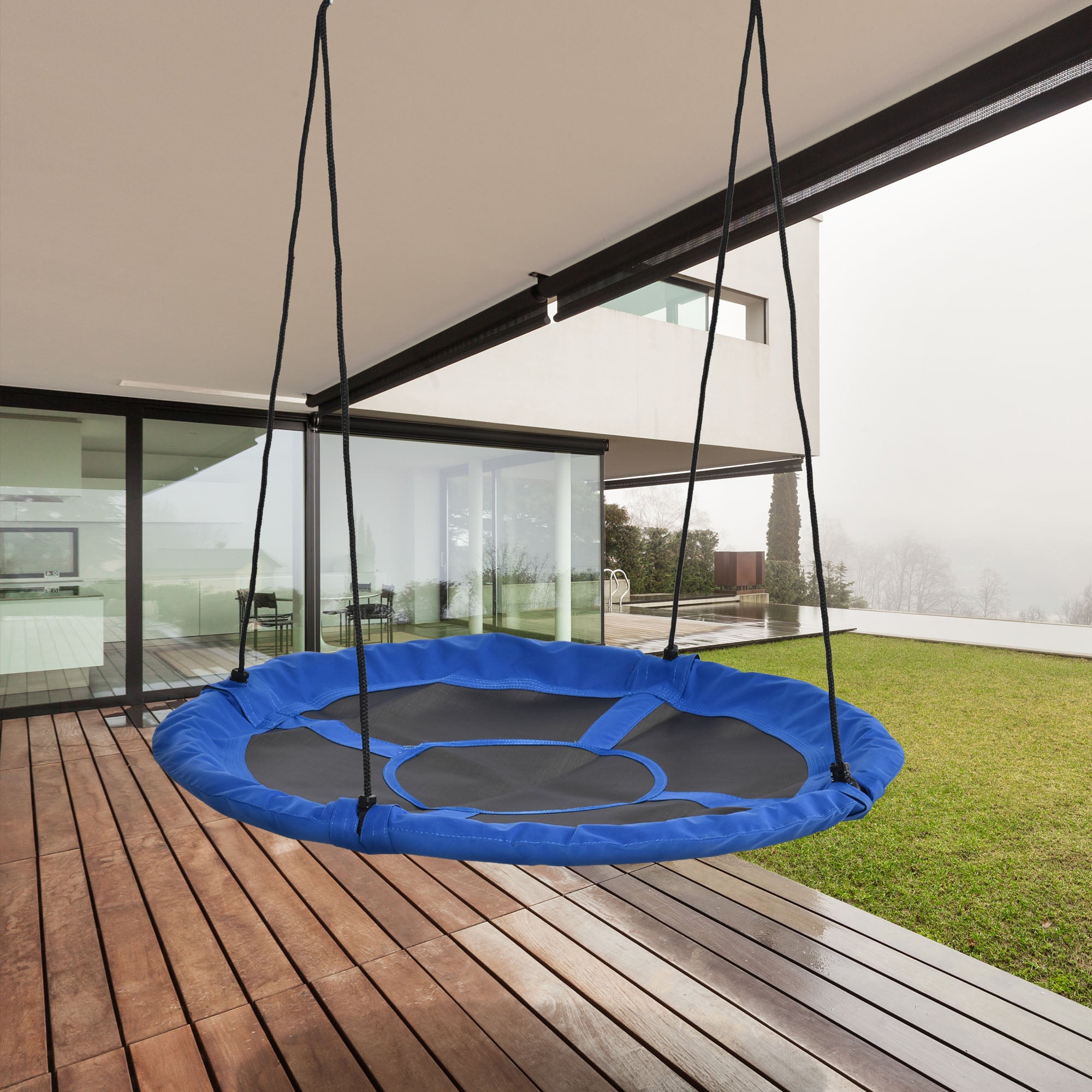 43.25" Saucer Swing, Nest Web Rope Seat with Adjustable Hanging Ropes, for Indoor Outdoor Children 3-12 Years Old, Blue
