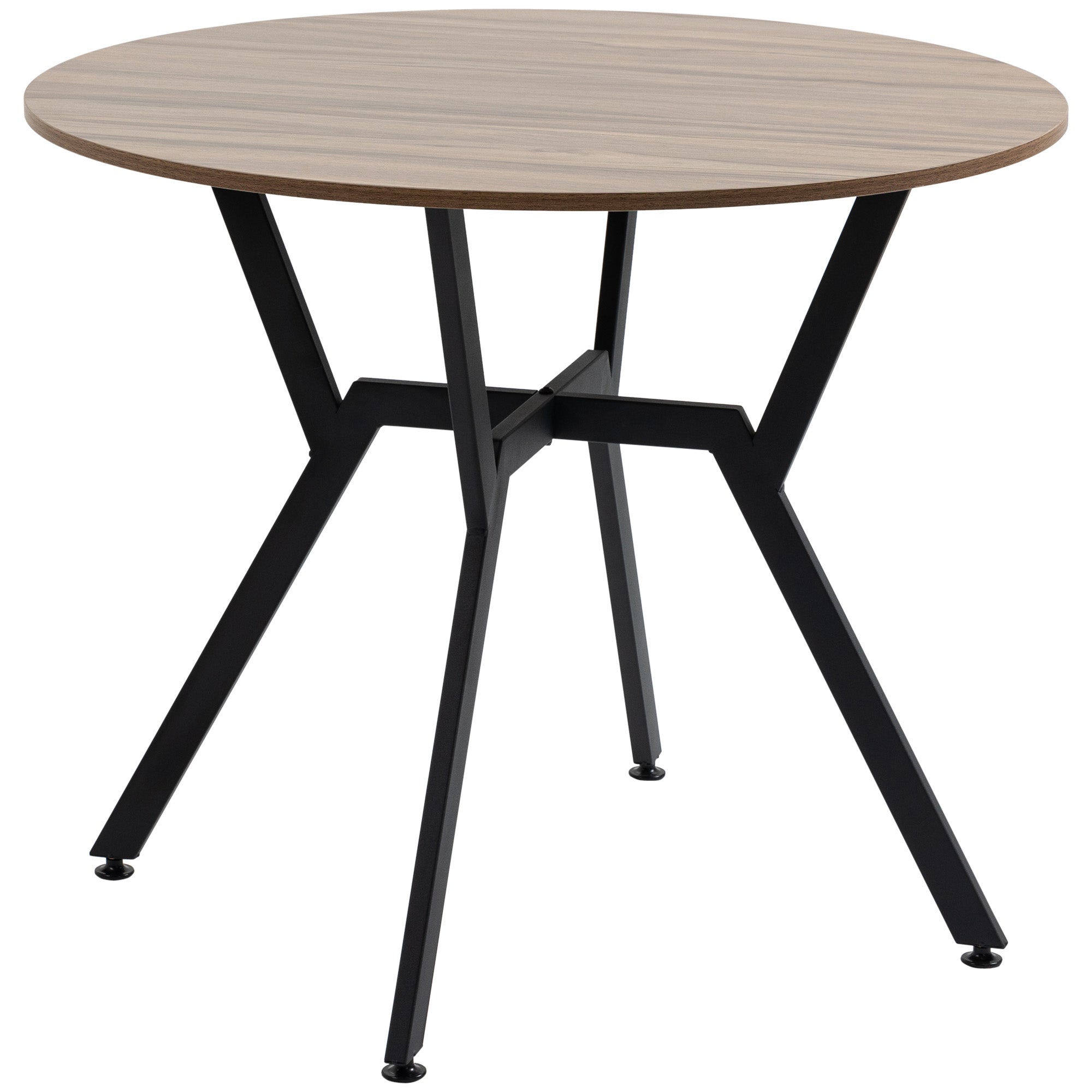 35" Round Dining Table, Modern Dining Room Table with Steel Frame, Space Saving Small Kitchen Table, Brown