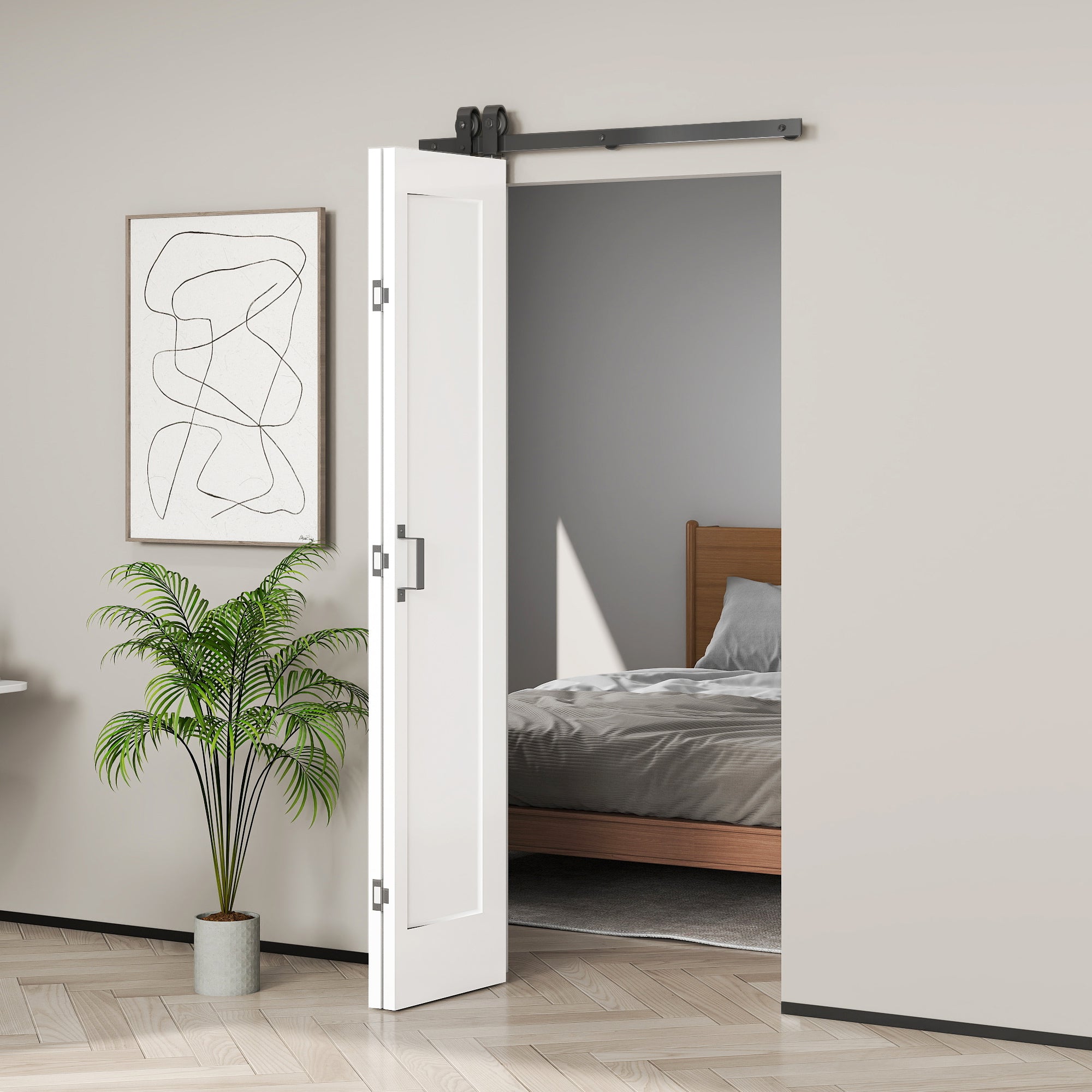 35" x 83" Sliding Door with 3.6FT Bi-Folding Door, Hardware Kit Included & Handle, DIY Paintable MDF Surface