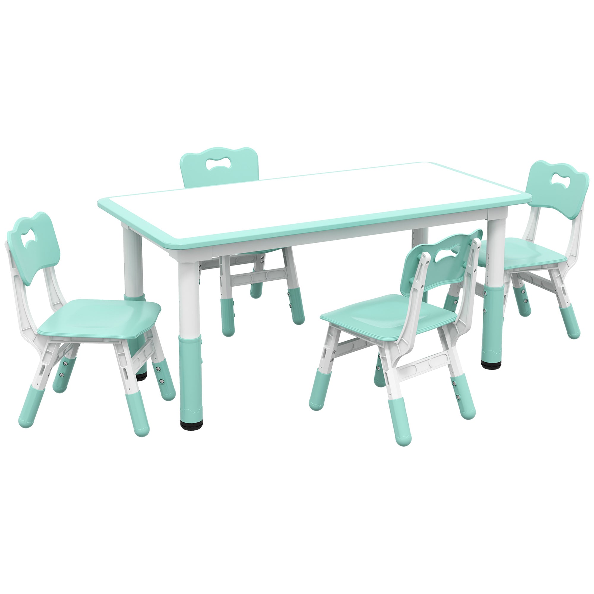 Qaba Kids Table and Chair Set with 4 Chairs, Adjustable Height, Easy to Clean, for 1.5 - 8 Years Old, Green