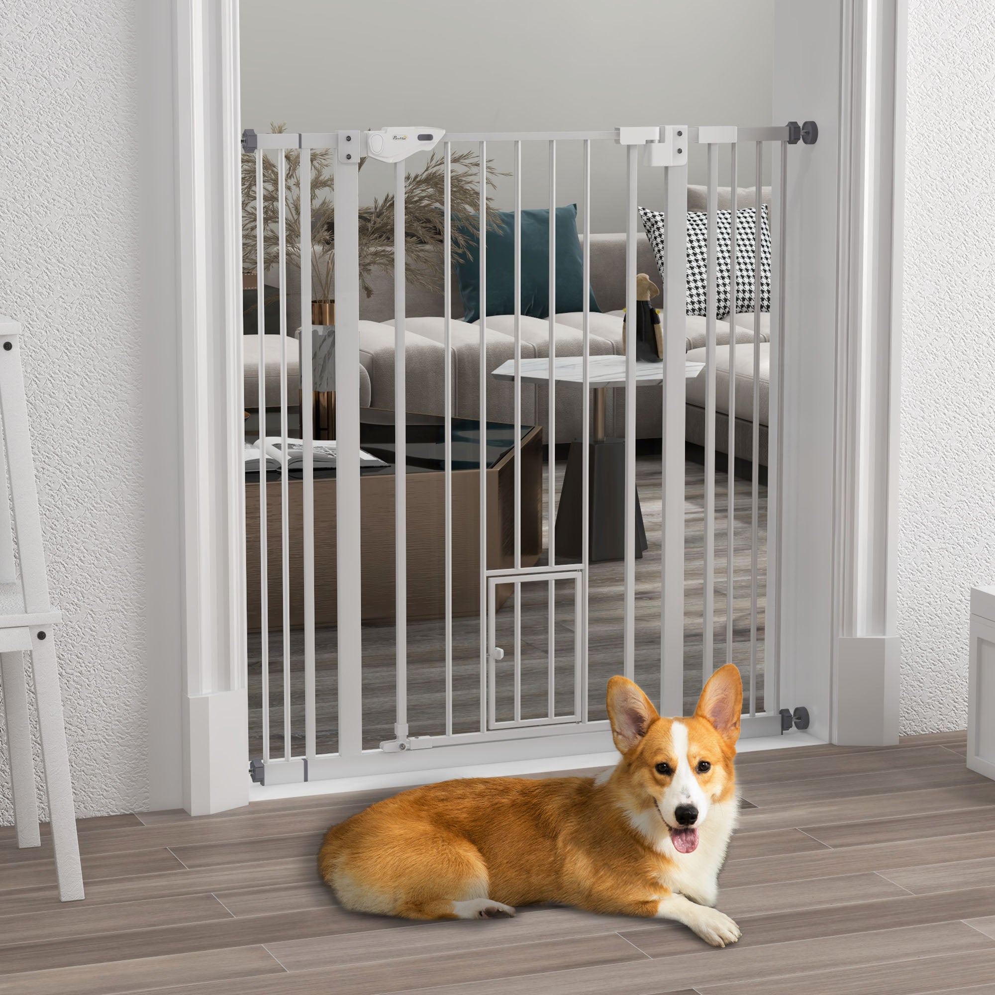 41" Easy Open Indoor Dog Gates for Doorways, House, Stair - White