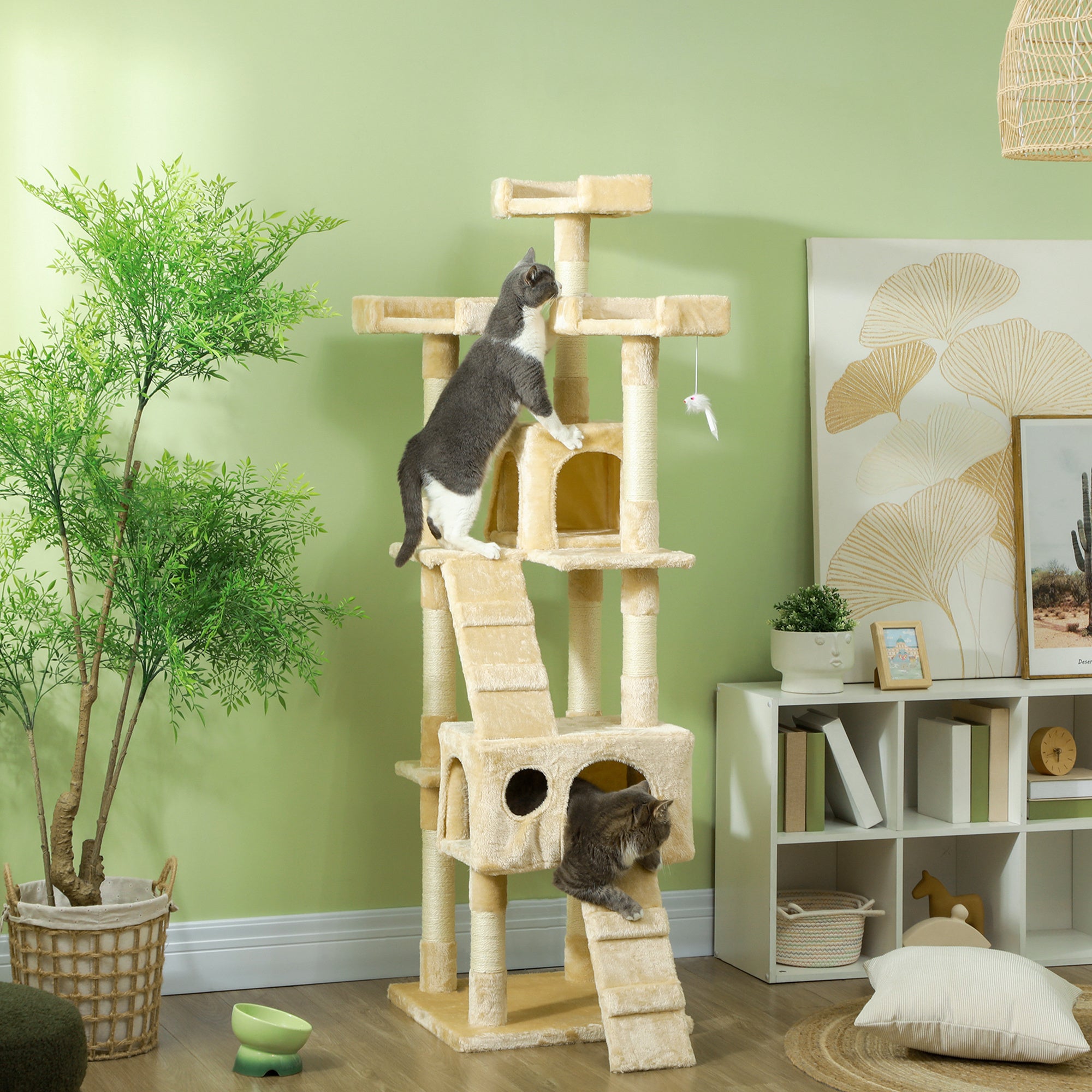 68-inch Multi-Level Cat Scratching Tree Kitty Activity Center Post Tower Condo Pet Furniture w/ Toy Beige