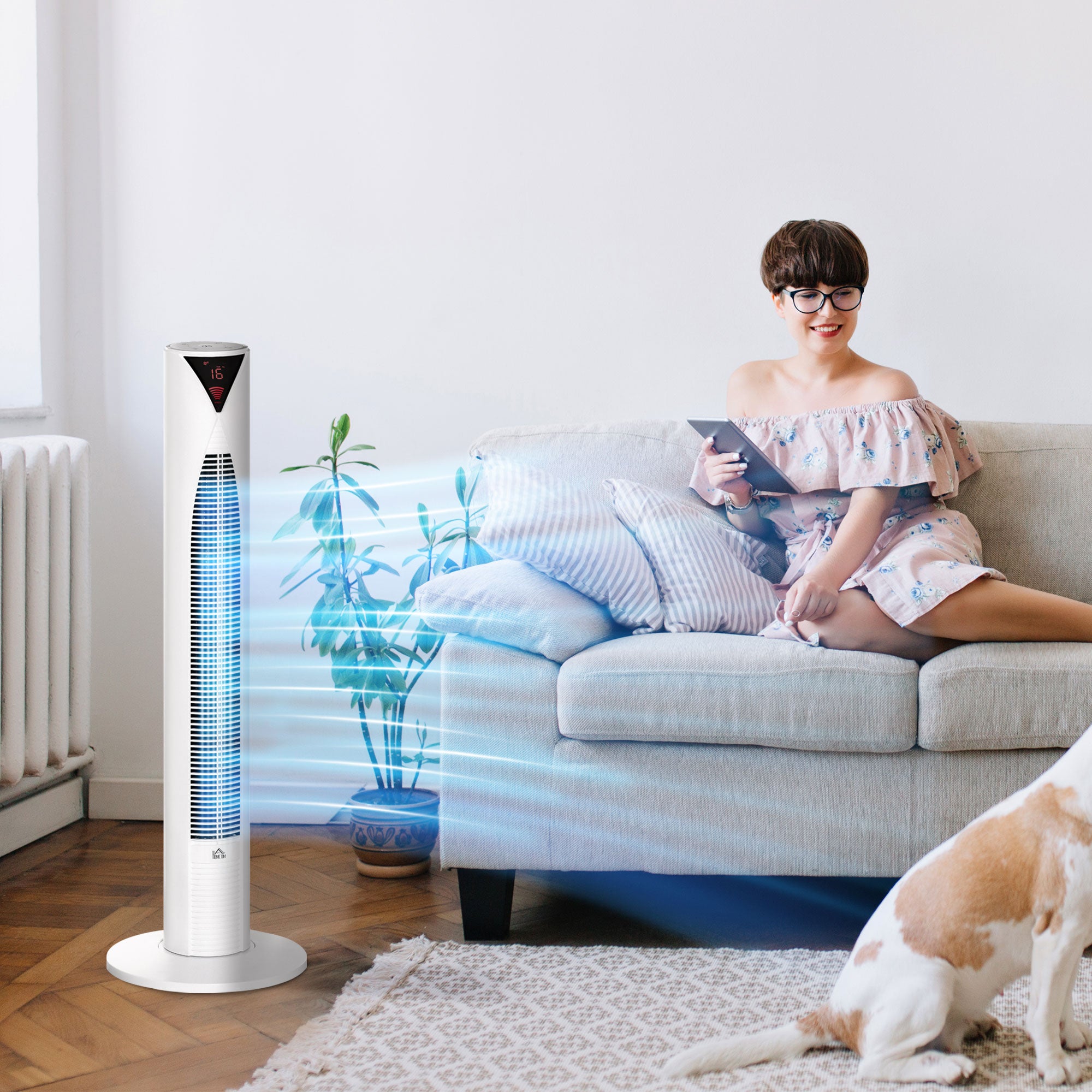 Freestanding Tower Fan Cooling for Home Bedroom with 3 Speed, 12h Timer, Oscillating, LED Sensor Panel, Remote Controller, White