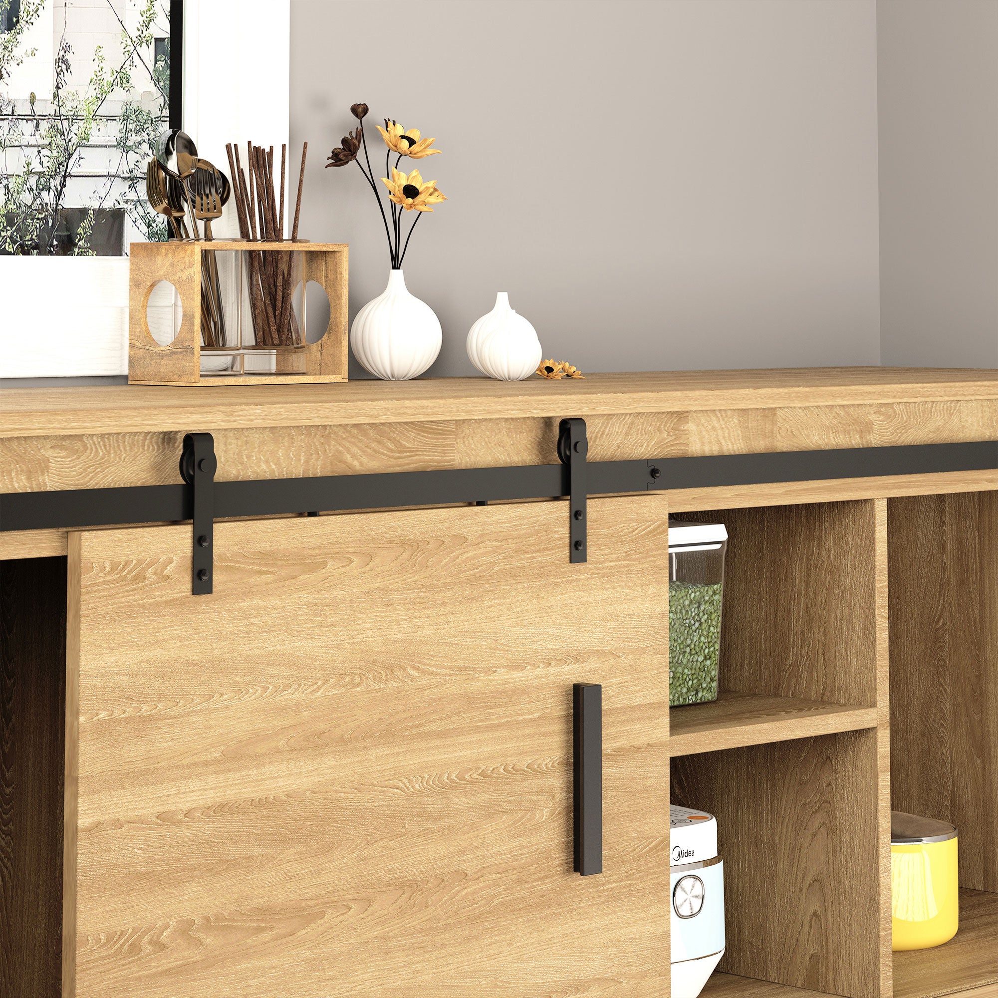 6FT Mini Barn Door Hardware Kit, Sliding Barn Door Cabinet Hardware Kit for 19.7" Wide Door, Black