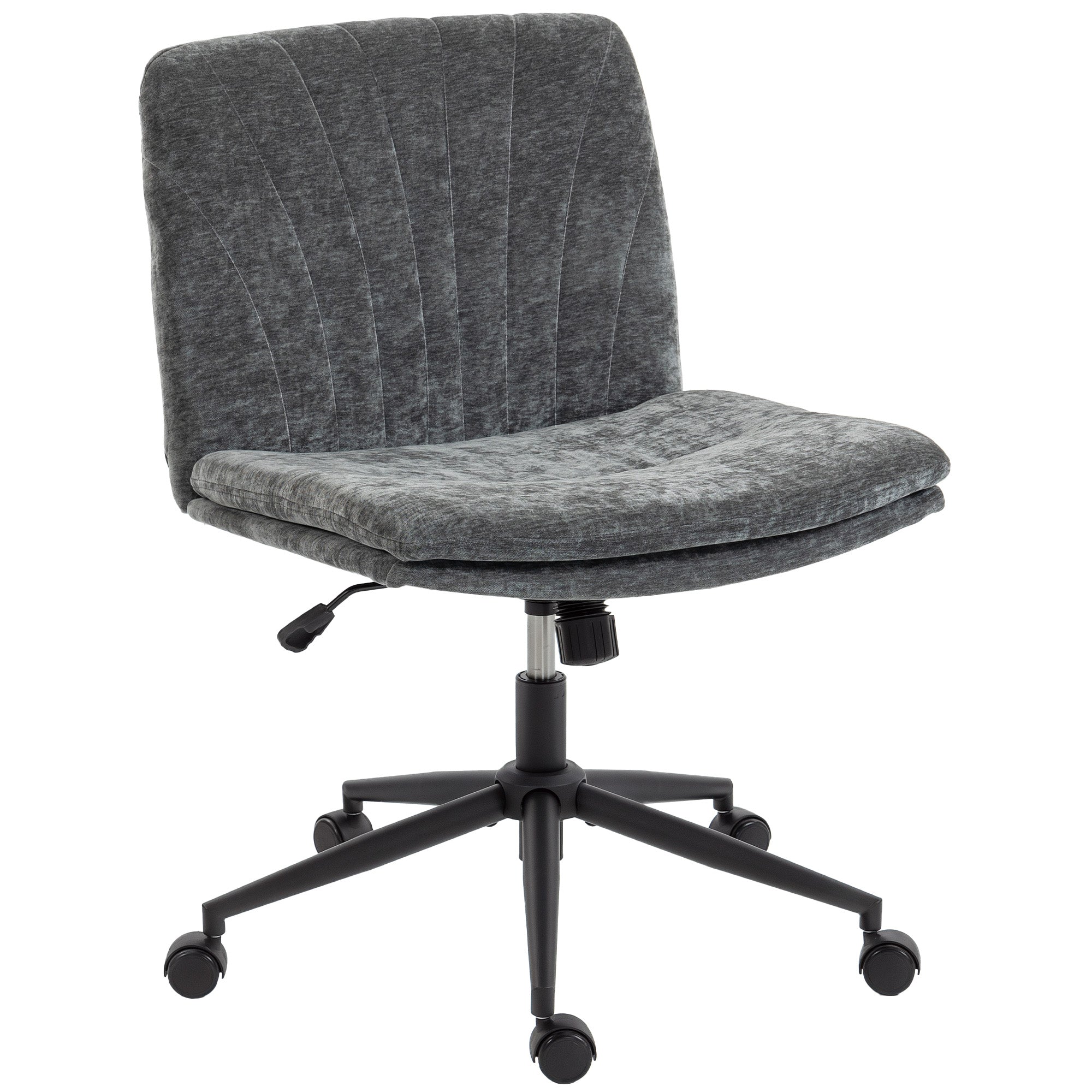 Criss Cross Chair with Wheels, Wide Office Chair with No Arms, Adjustable Height, Tilting, Grey