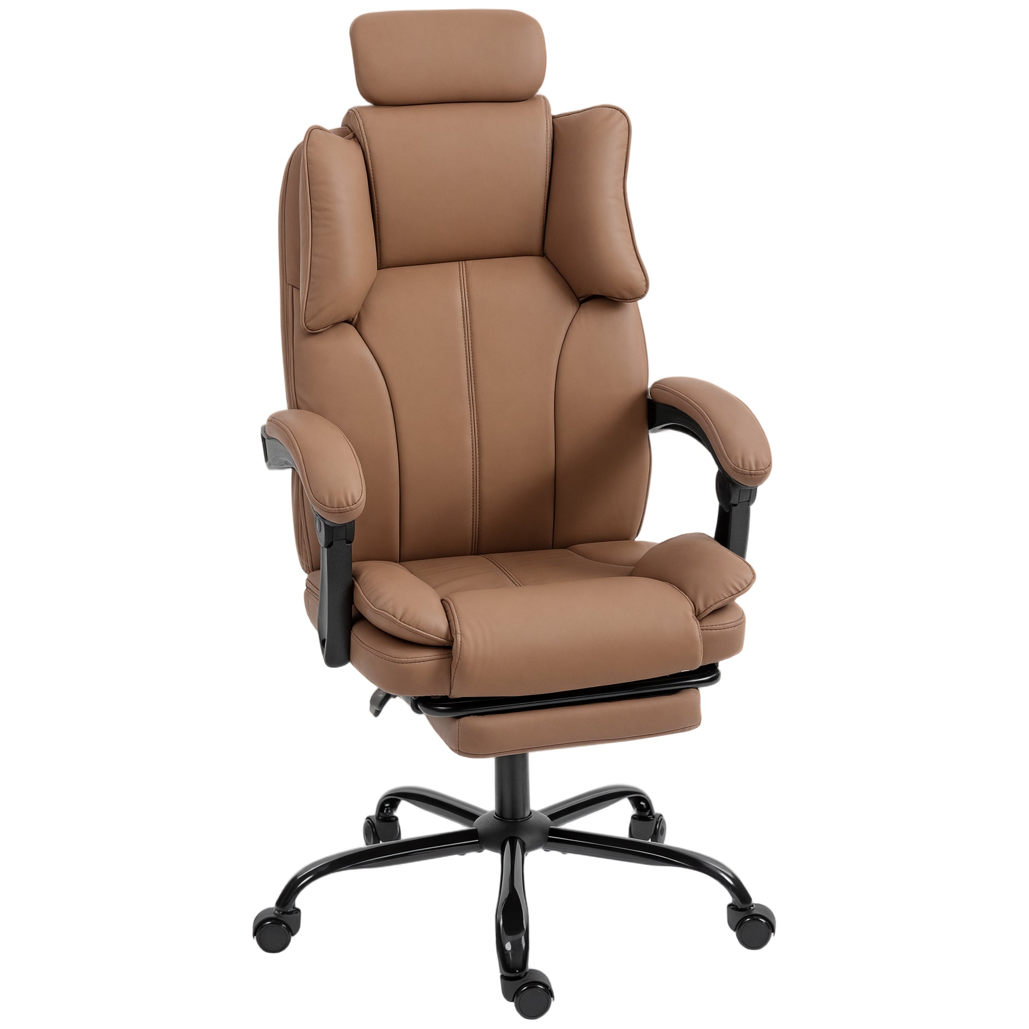 Reclining Office Chair, Executive Desk Chair with Pet-Friendly Fabric, Headrest, Footrest, Swivel Wheels, Brown
