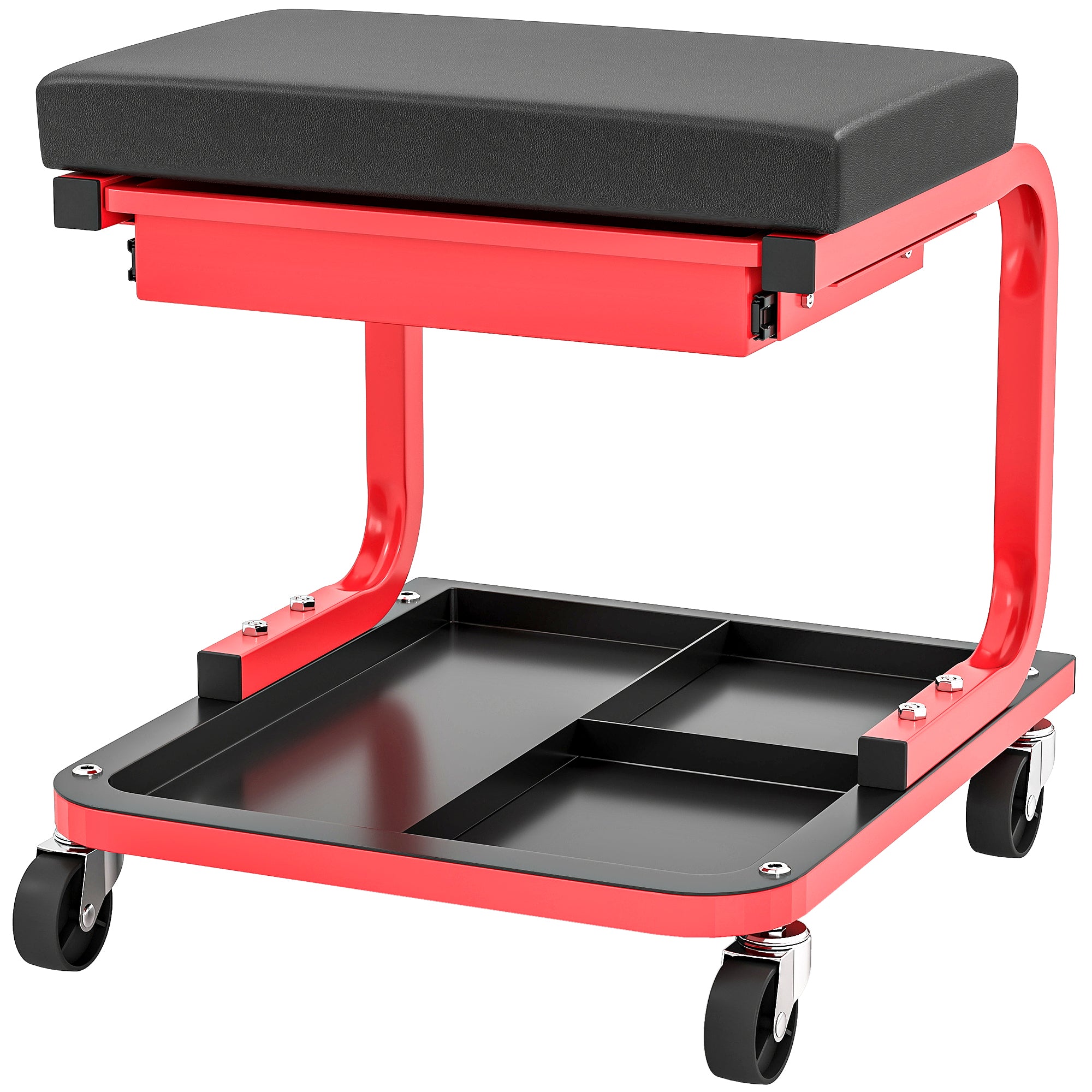 Rolling Garage Stool, 300 LBS Capacity Mechanic Stool with, Tool Trays Storage, Drawer, Black