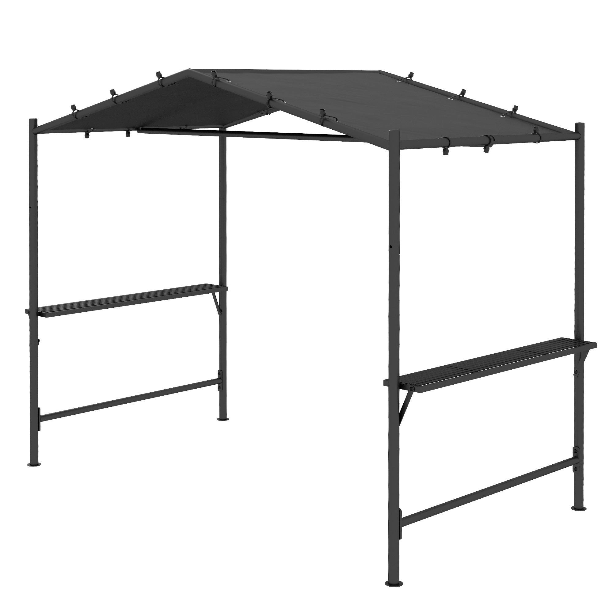 9' x 5' BBQ Grill Gazebo Tent, Garden Grill Canopy Outdoor Grill Shelter w/ Steel Frame and Serving Shelves, Dark Grey