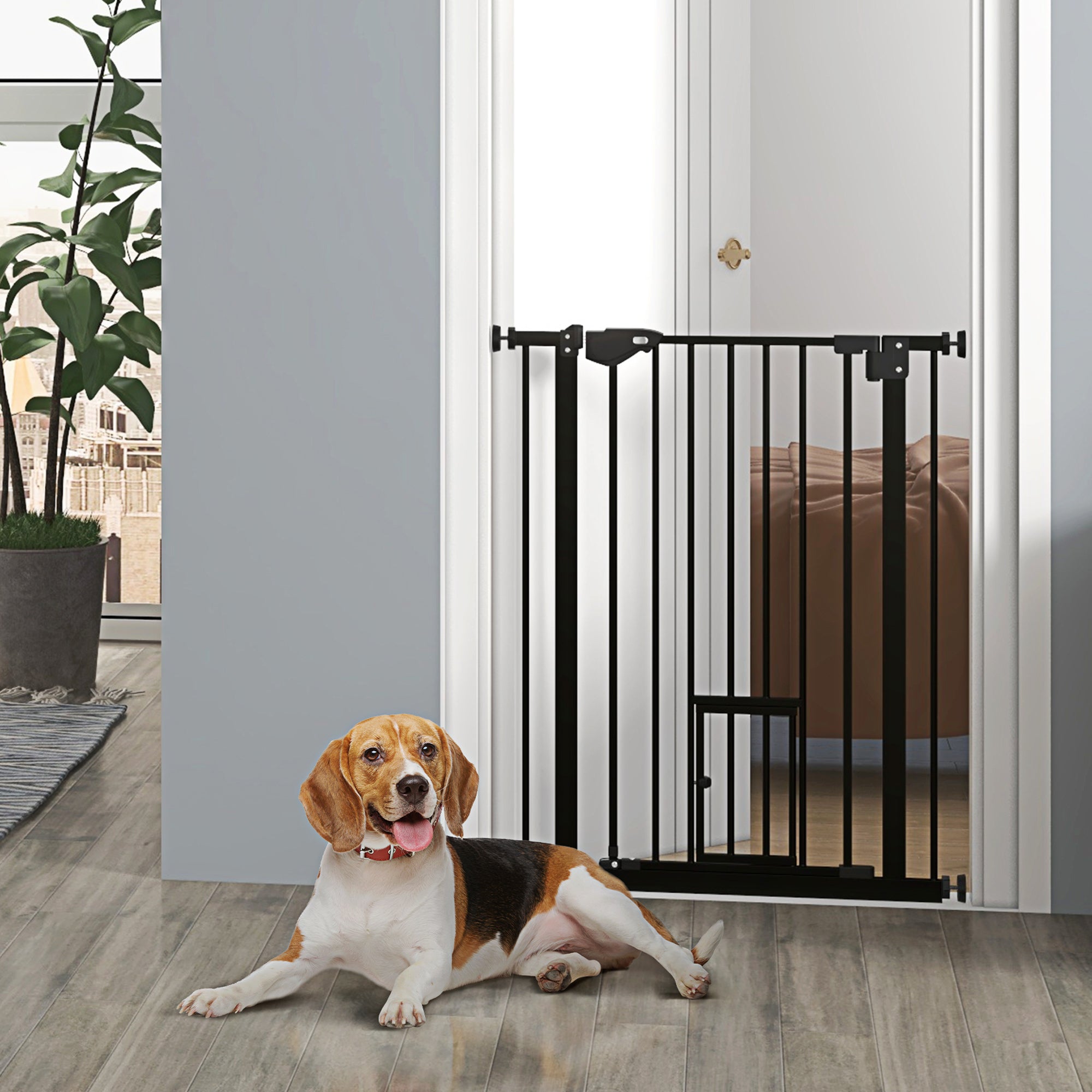 36" Easy Open Indoor Dog Gates for Doorways, House, Stair - Black