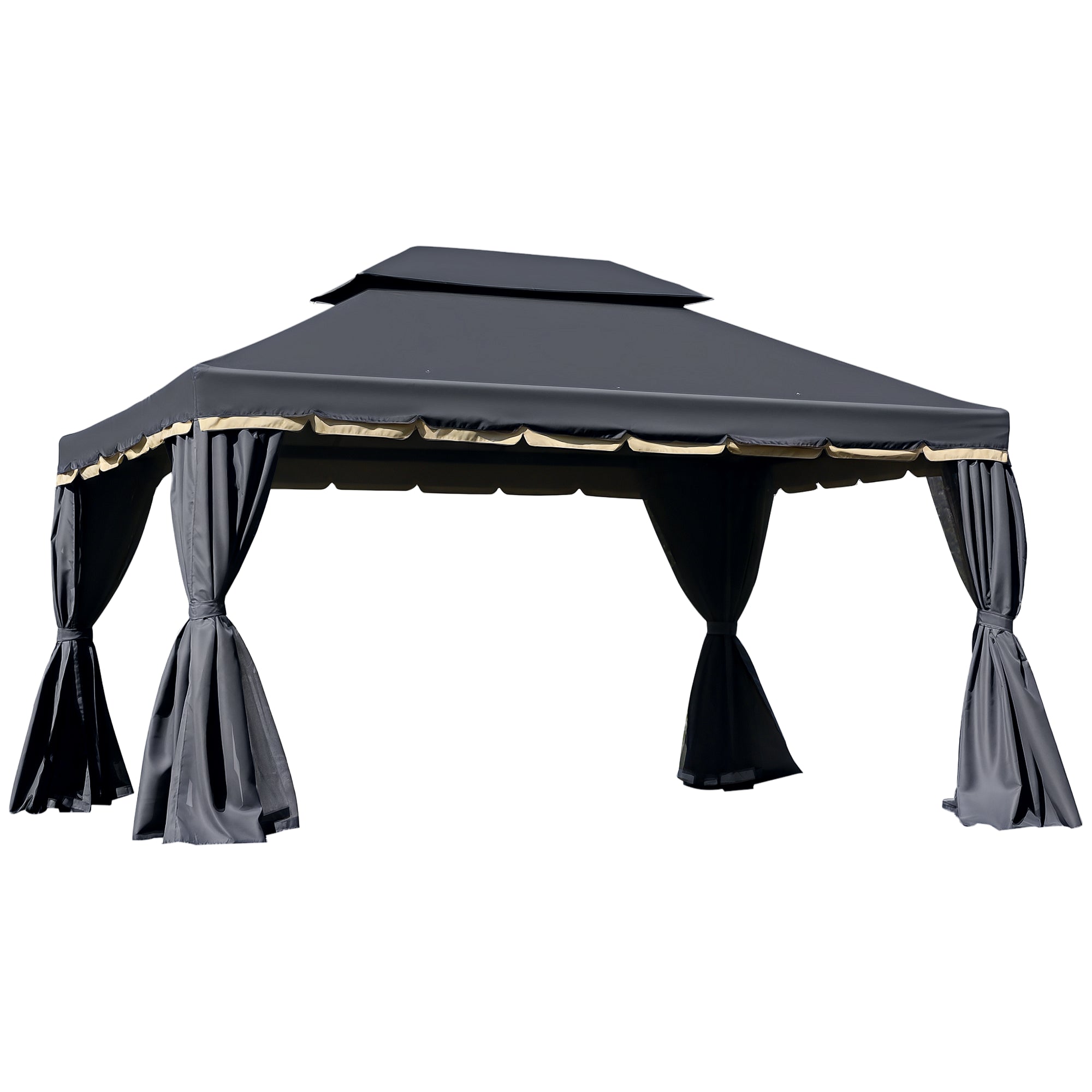 13' x 10' Outdoor Patio Gazebo Canopy with 2-Tier Polyester Roof, Vented Mesh Sidewall & Strong Aluminum Frame, Black