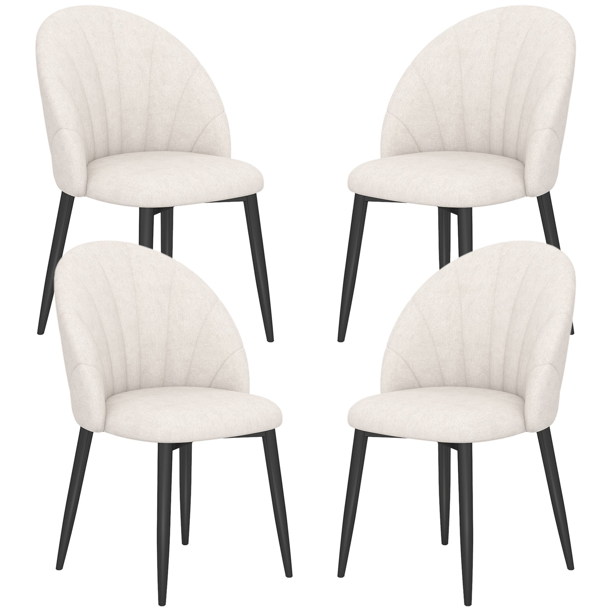 Modern Dining Chairs Set of 4, Upholstered Dining Room Chairs with Metal Legs, Shell Backrest, Padded Seat, Cream White