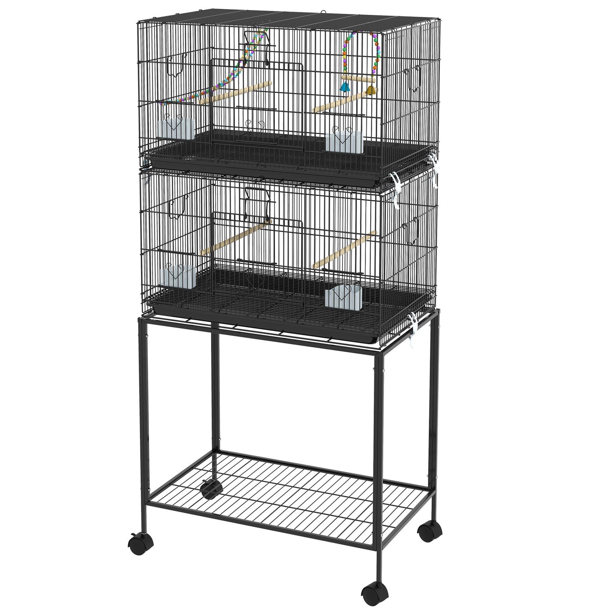 65" Birdcage for Canaries, Lovebirds Finches, Budgie Cage with Wheels, Black