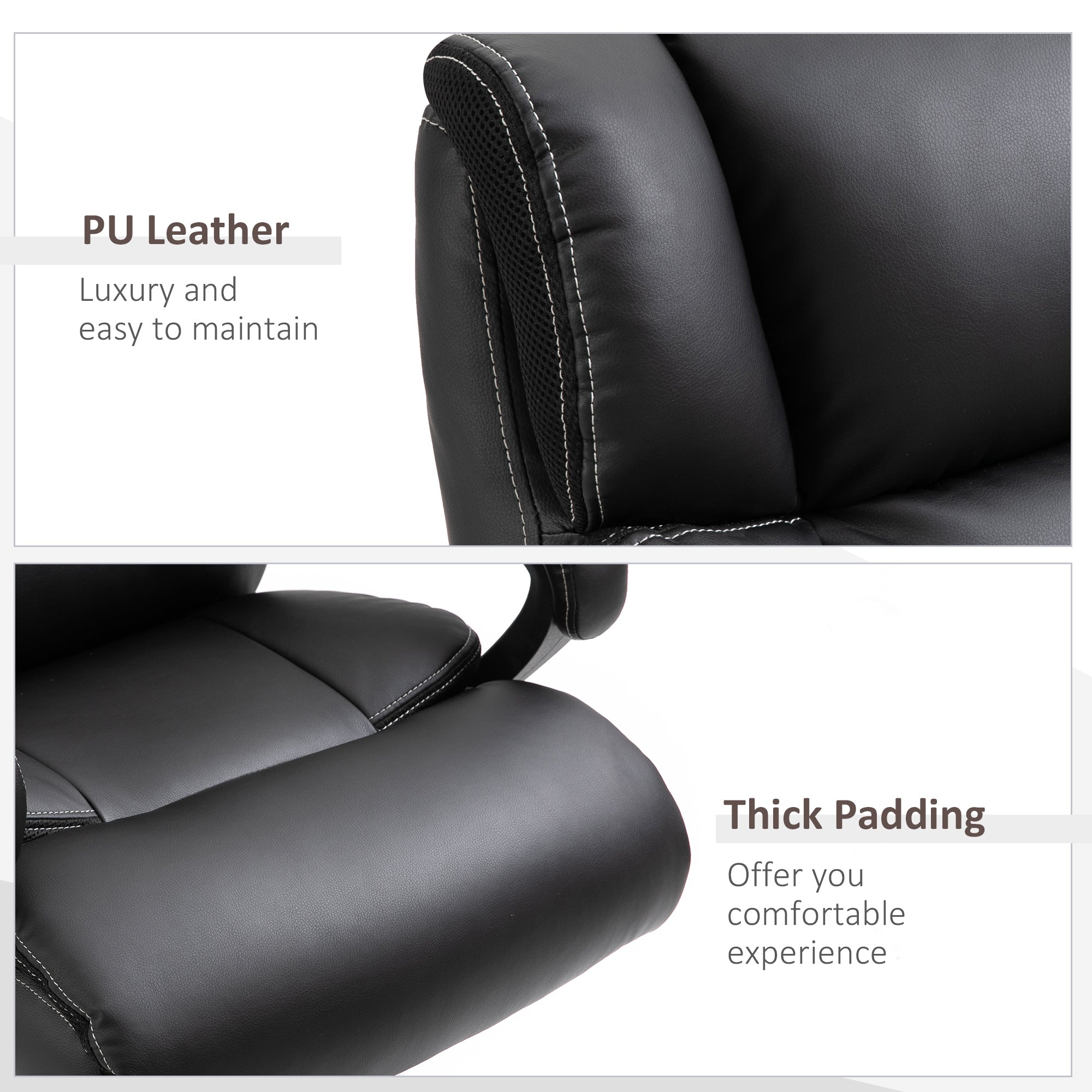 Ergonomic Heavy-Duty Office Chair with Adjustable Height, PU Leather, Rocker, 360° Swivel, 400lbs Capacity, Black